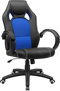 SONGMICS OBG56L Racing - Silla de Escritorio de Oficina Ergonómica Regulable con Ruedas, color Azul