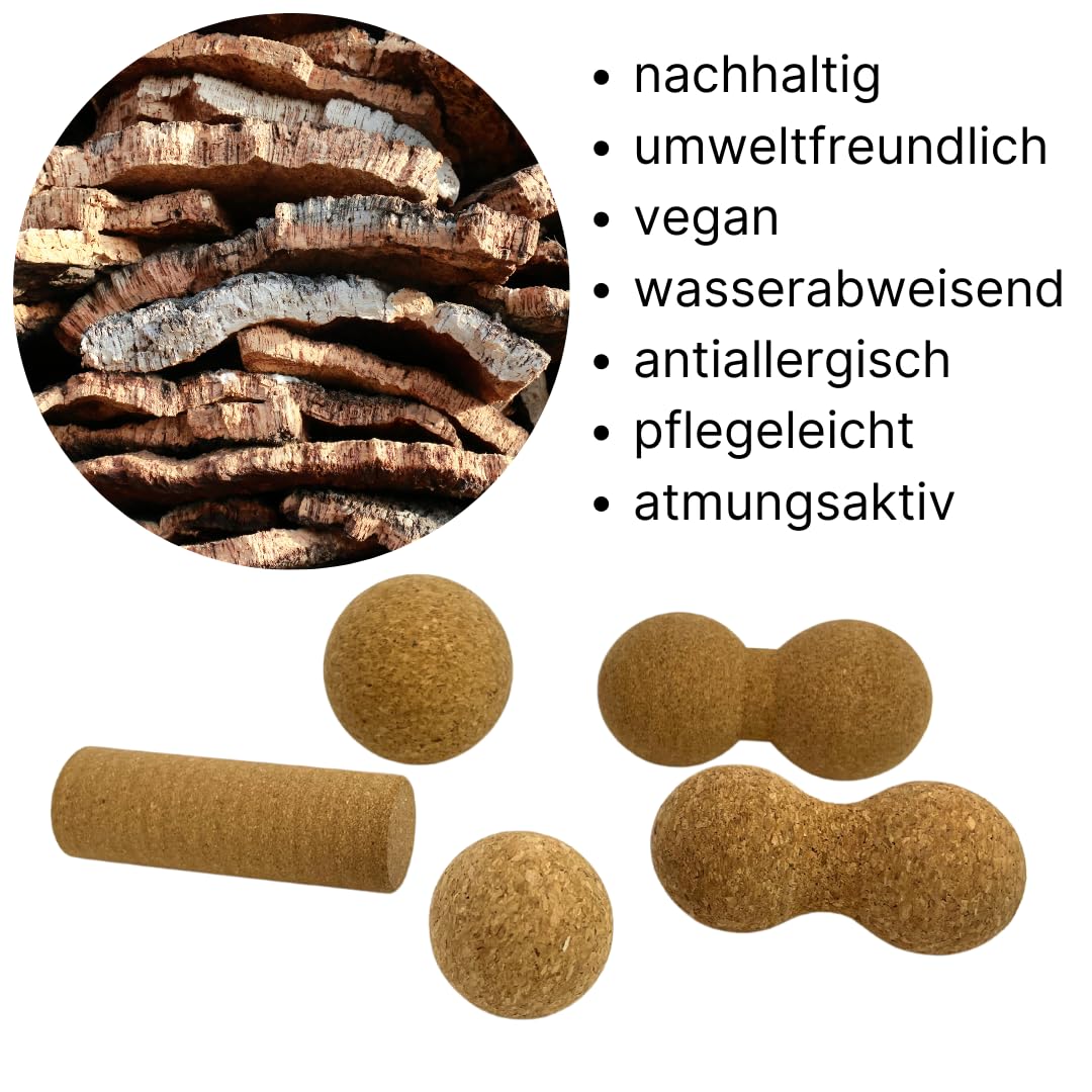 ATC Handels GmbH natürliche Kork-Massageuntensilien für Faszien - Entdecken Sie die vielseitige Welt der Faszienmassage und verbessern Sie Ihre Beweglichkeit und Regeneration (Set 5-teilig)