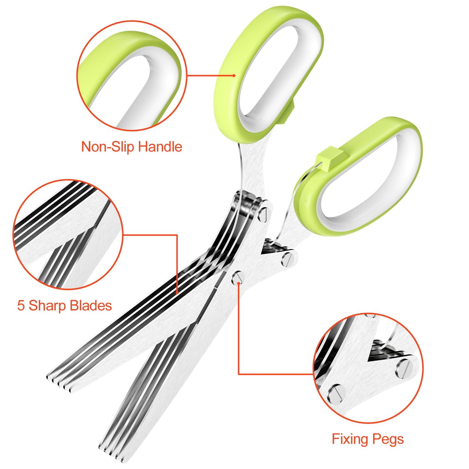 Jidyllic Herb Scissors,5 Blade Kitchen Herb Shears Stainless Steel Multi Blade Kitchen Scissors with Lid and Cleanup Comb for Chopping Chive Onion Cilantro Vegetables - Image 3