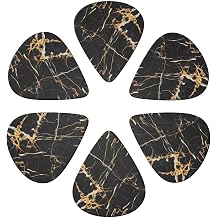 Cool Guitar Picks 6 Pack Black Marble Gold Texture, 0.46mm/0.71mm/0.96mm Gauges For Electric, Acoustic, Bass & Mandolin