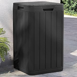 IRONCLAW Large Capacity Outdoor Garbage Bin with Imitation Wood Texture, Durable Polypropylene Material, Weather-Resistant, Anthracite