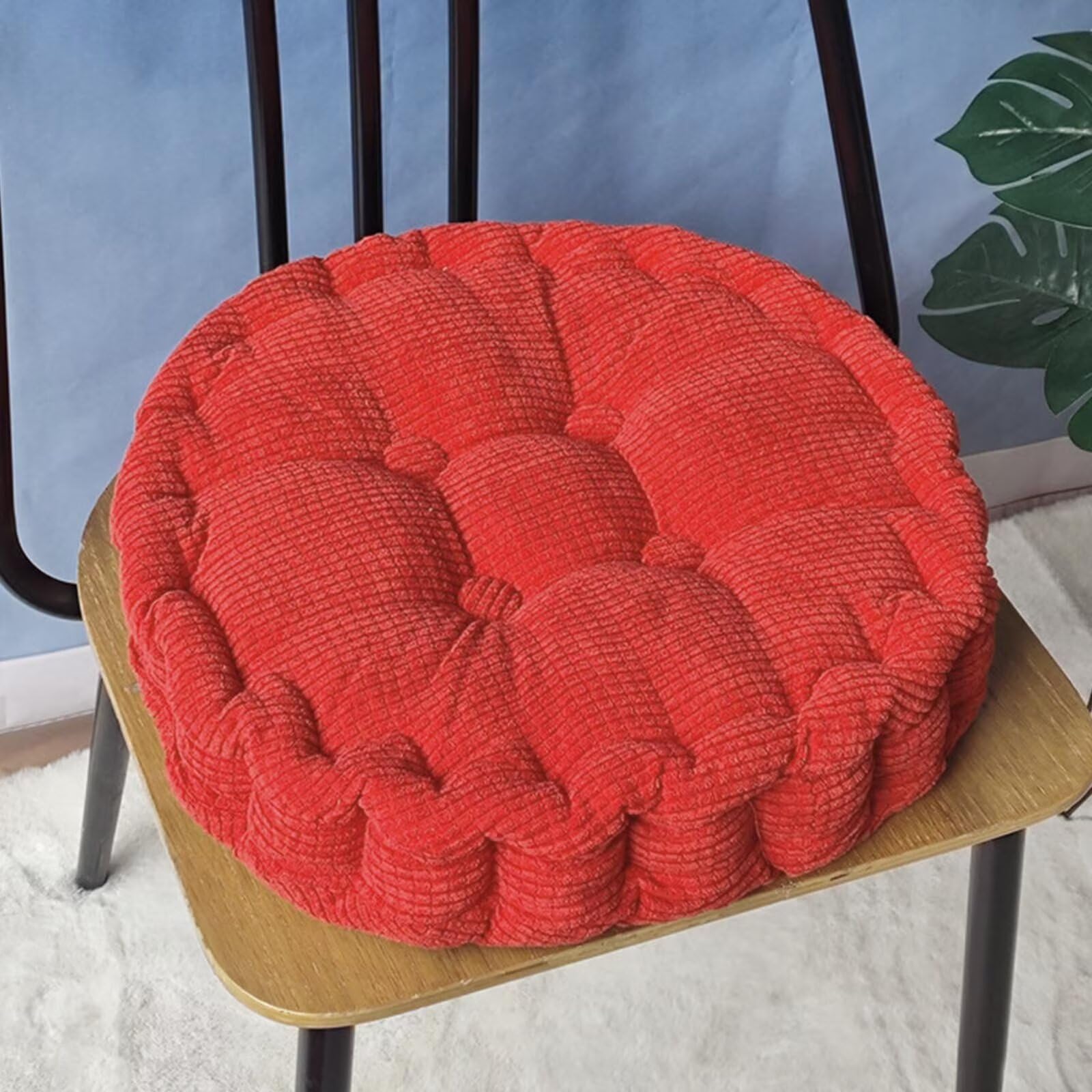 Grube okrągłe poduszki do siedzenia na zewnątrz, zestaw 2 szt. 45 x 45 cm, czerwone podkładki na krzesła do ogrodu, na patio, krzesła i ławki, podkładki stołowe, do futra na zewnątrz