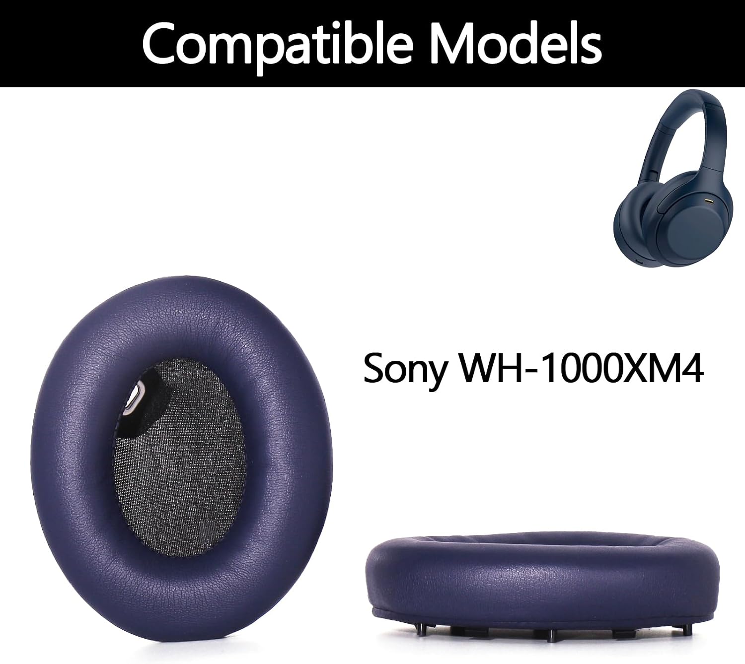 Replacement Earpads Compatible with Sony WH-1000XM4, WH1000XM4, 1000XM4 Headphones, Protein Leather Ear Cushions with Memory Foam, Noise Isolating, Easy Snap-On Installation (Blue) image 2