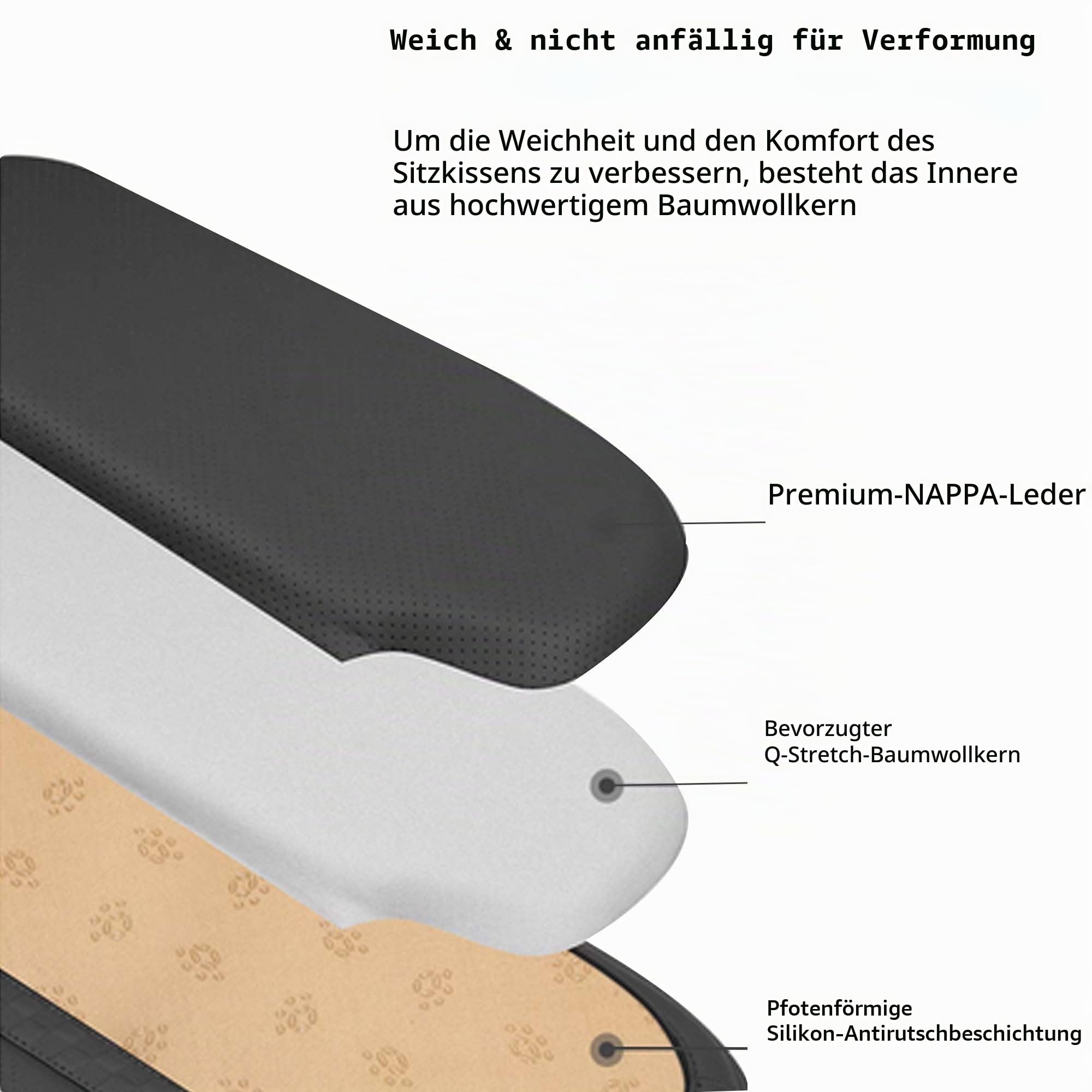 Autositzkissen aus Memory-Nappaleder, multifunktionaler Sitzschutz, ergonomisches Design, hochwertiger Memory-Schaum, bequemes, atmungsaktives Kissen (schwarz, 2 Stück)