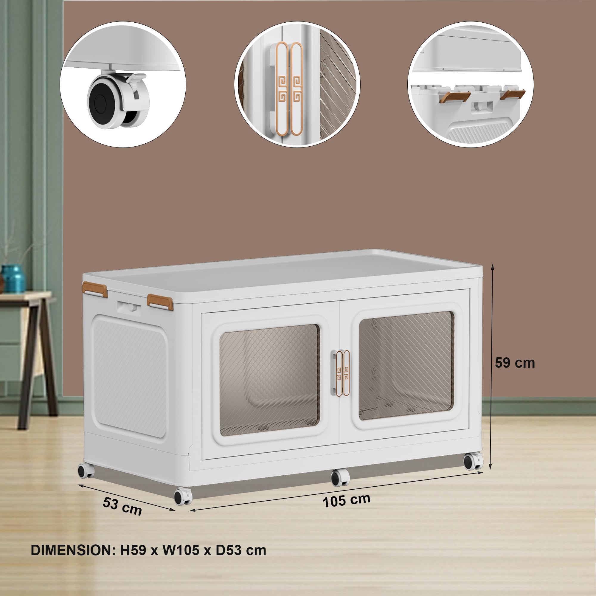 MECOLOR 104cm Kleiderschrank Organizer mit 6 Rollen - Stapelbare Kunststoff-Garderobe mit Magnetischen Türen, Aufbewahrungsbox (104-T1)