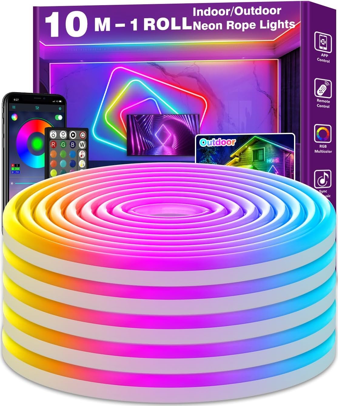 AILBTON 10m Led Neon Rope Lights, Steuerung mit App/Fernbedienung, Flexible Led Rope Lights, Mehrere Modi