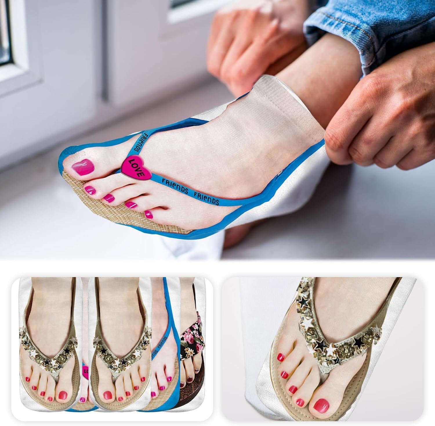 QTMMC 3 Pairs Flip Flop Socks Funny Flip Flop Manicure Print Socks 3D Pattern Socks Personalized Low Cut Ankle Sandal Printed Socks Novelty Socks For Women 5 71qmDZ0IhLL. AC SL1500