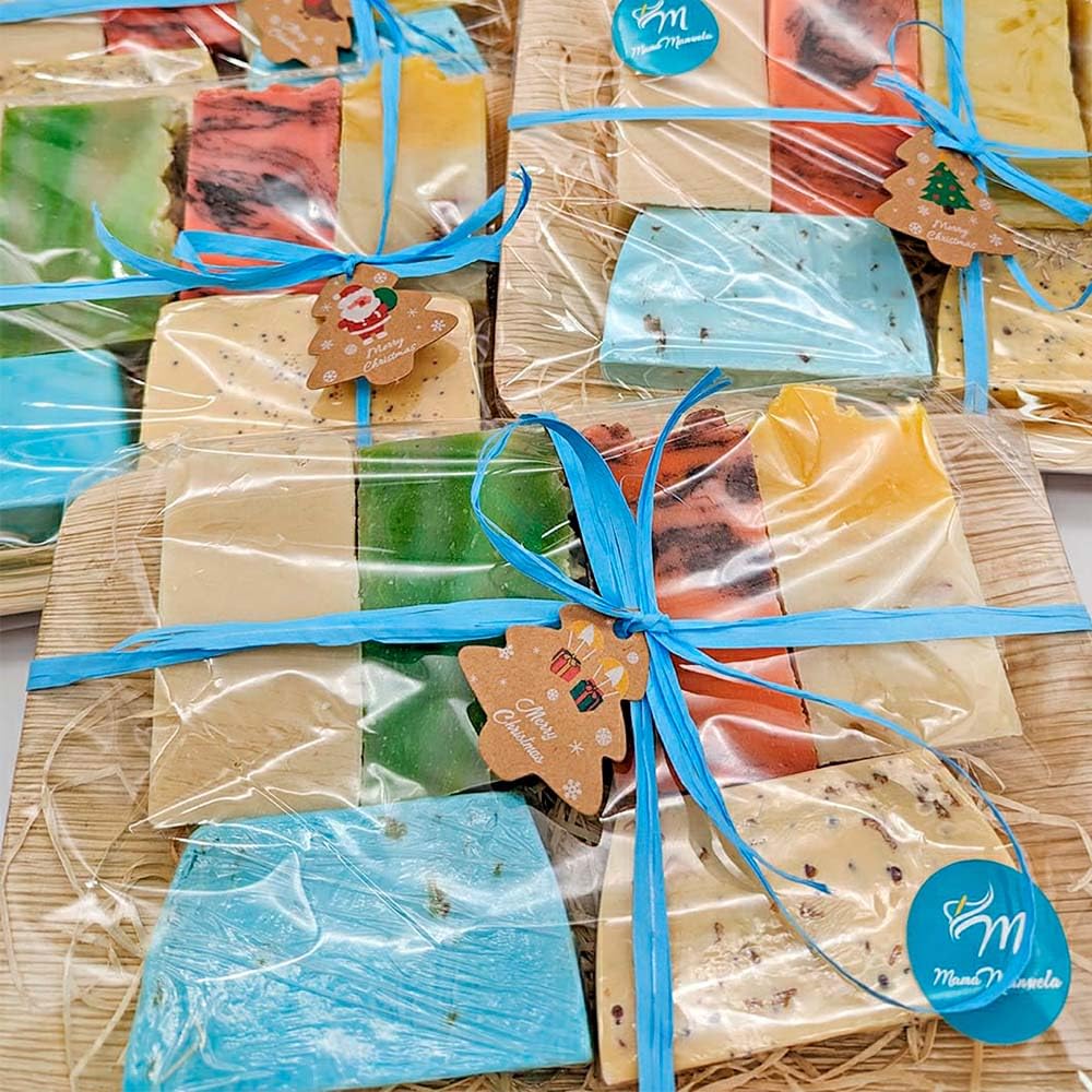 Set regalo de 6 jabones naturales para todo tipo de piel - Cesta regalo jabones artesanos elaborados con aceite de oliva - Regalo original: Día de la madre, San Valentín - Hecho en España