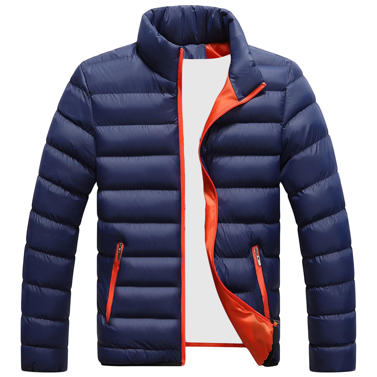 JEsilunmaMY Mens Thicken Down Jacket Puffer Coat Fall Winter Stand Collar Padded Outerwear Outdoor Windproof Cotton Jacket