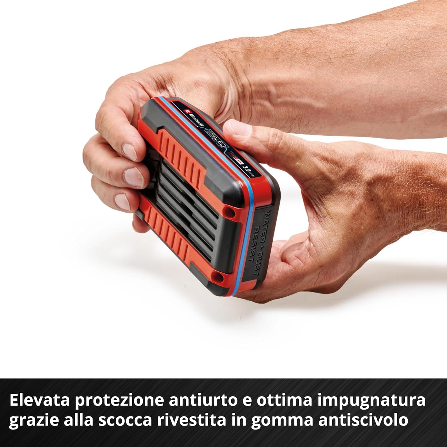 Original Einhell 18 V 3,0 Ah SEALED Power X-Change PLUS (18 V, impermeabile e antipolvere, classe IP57, uso universale con tutti i dispositivi Power X-Change, caricabatterie escluso)