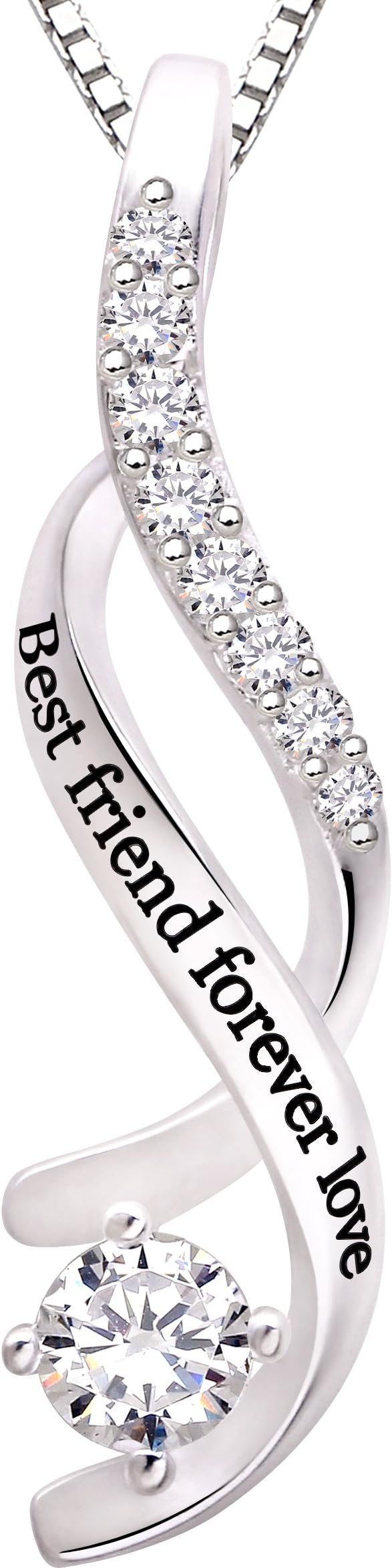 ALOVJewelry Sterling Silver Best friend forever love Cubic Zirconia Pendant Necklace