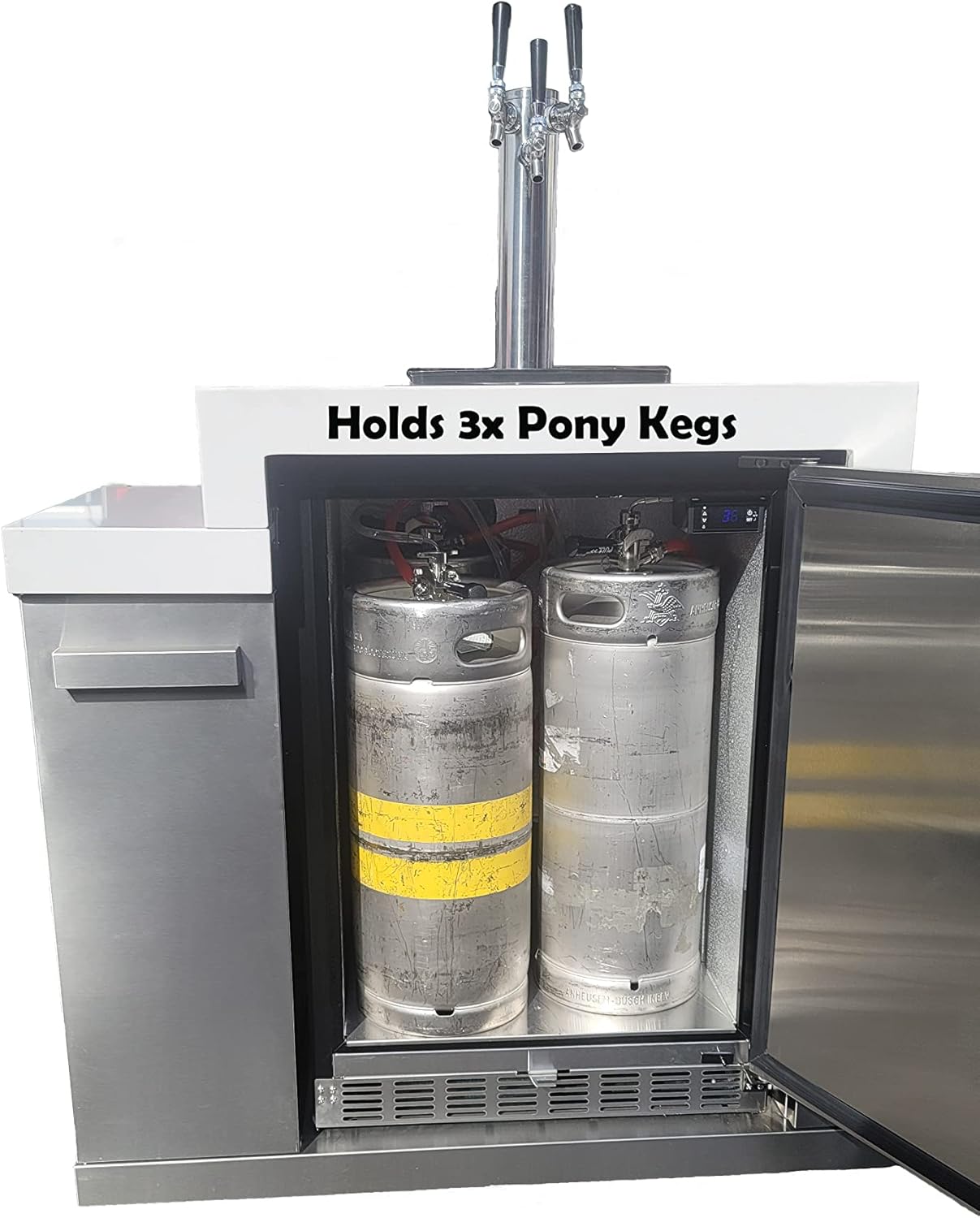 Diagram showing the dimensions of the Mont Alpi MA-KEG Kegerator.