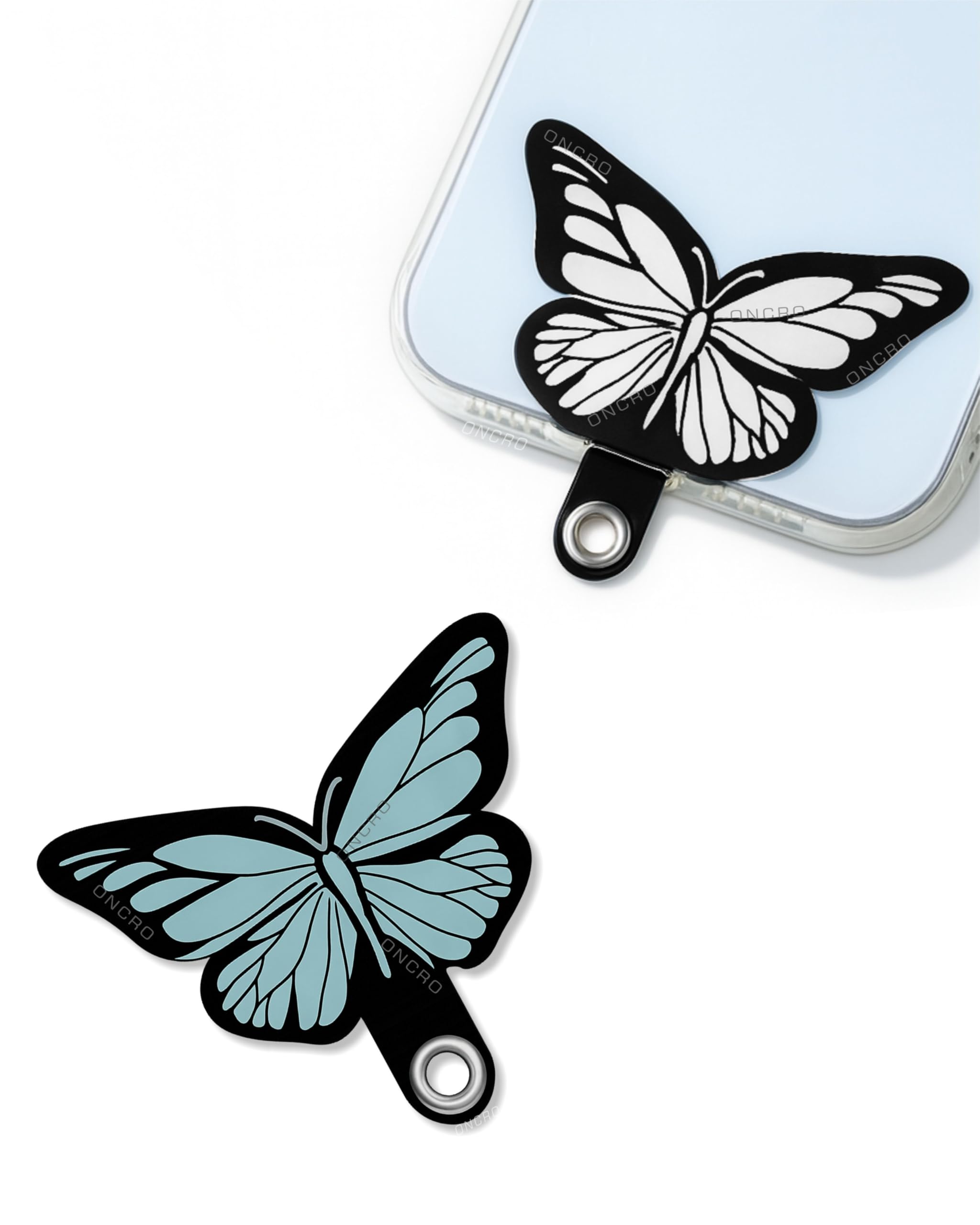 ONCRO® Phone Tether Anti-Lost Universal Patch Without Adhesive Butterfly Printed Mobile Ring Hanging Tab Strap Lanyard Pad for Girls Round Attachment Neck Wrist Metal Pack of 2 Cute Smartphone-image-46