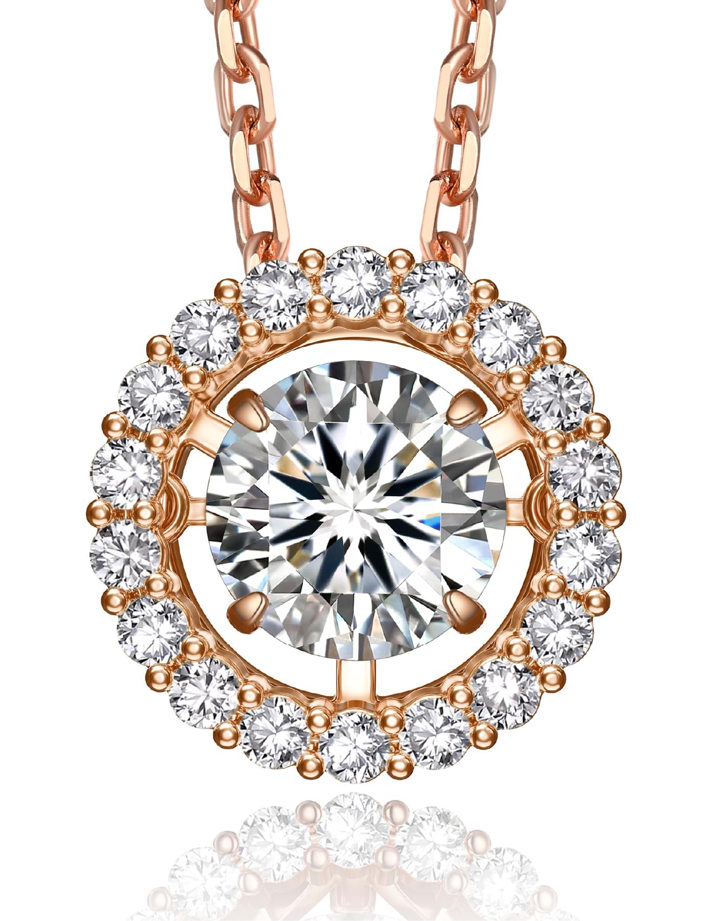 MomentWish Tanzende Halskette Damen Silber 925, 0,5/1 Karat Moissanite Funkelnde Tanz-Kette Halo Anhänger Schmuck Geschenk Valentinstag für Frauen