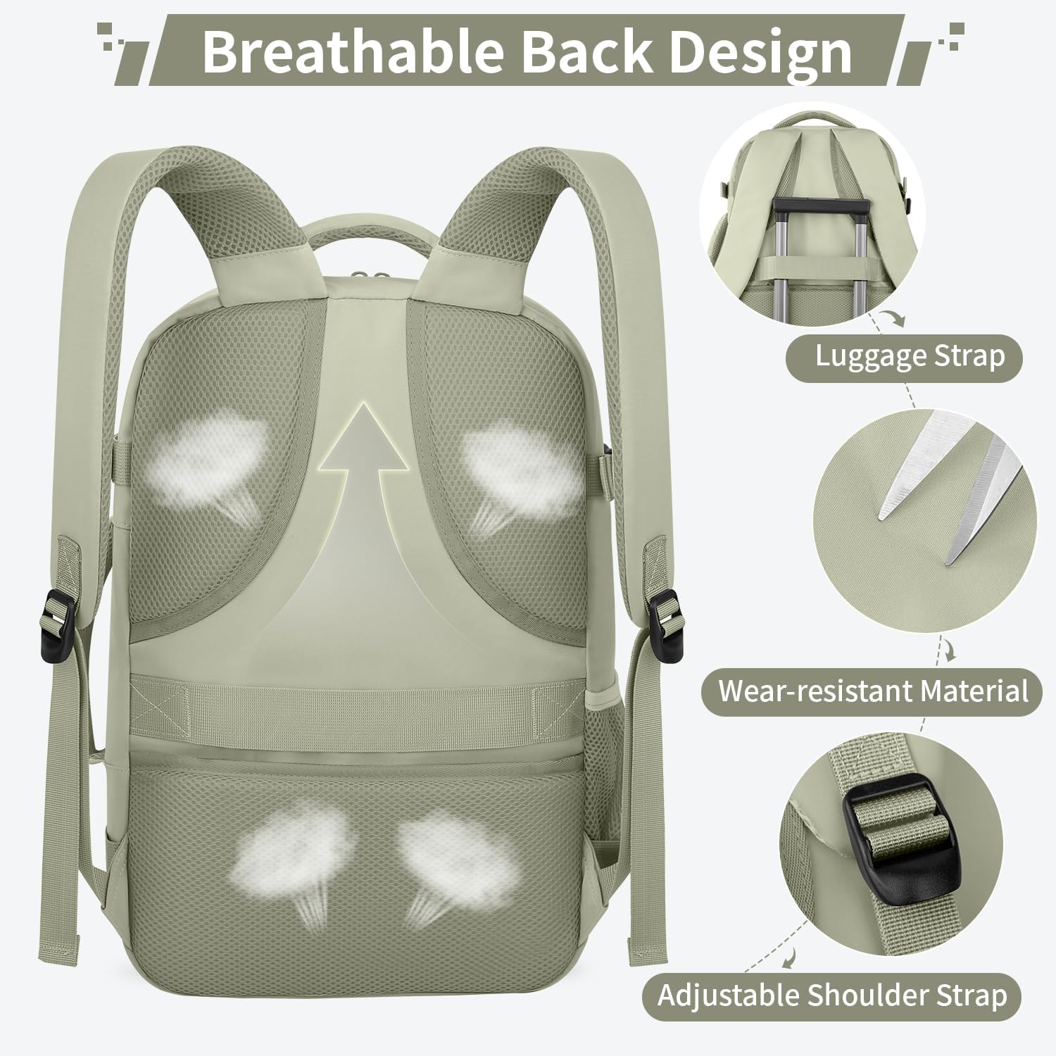 ZOMFELT Travel Backpack for Men, Carry on Backpack, TSA 17.3 inch Laptop Backpack Flight Approved, Personal Item Travel Bag Nurse Bag Casual Daypack for Weekender Business Trip, Green