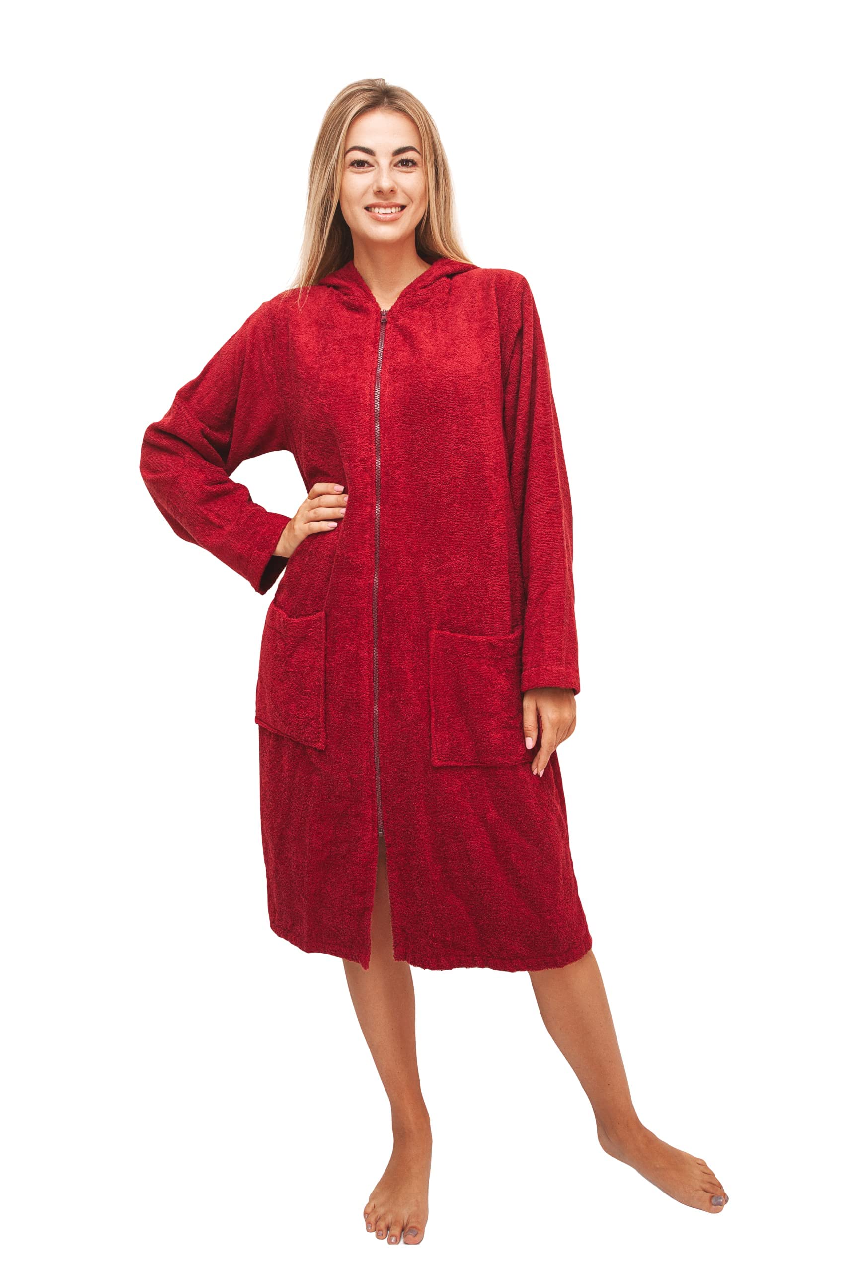 ALLEN MATE 100 COTTON Unisex Hooded Bathrobe with Zipper Soft Absorbent Beach Towel zip up Changing Robe for
