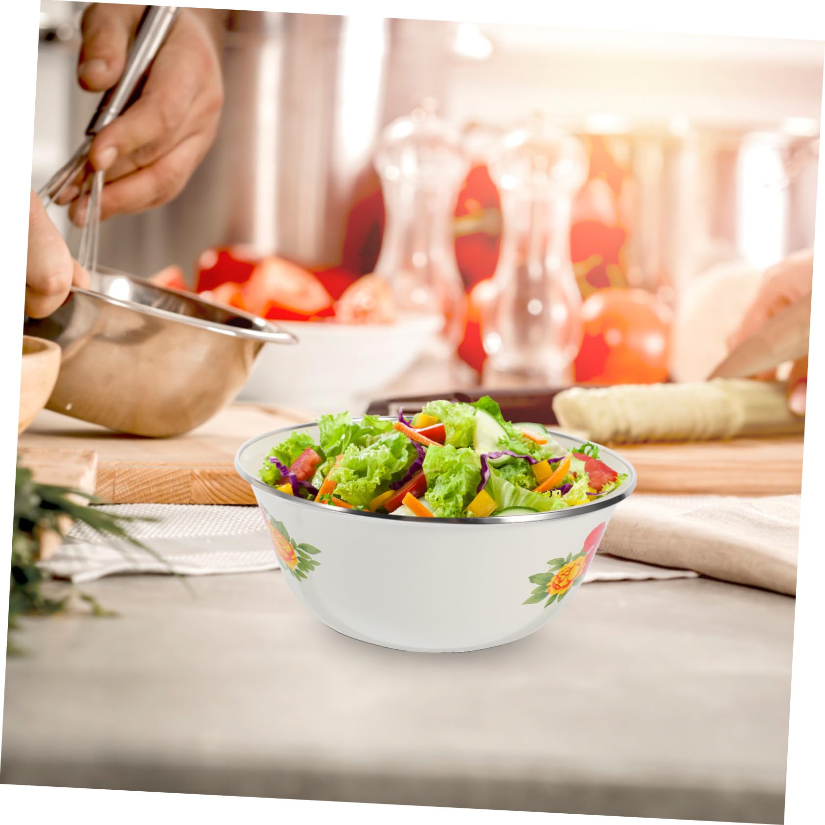 Sosoport Ciotole Smaltate Per Mescolare e Insalatiere 3 Pezzi 16-20 Cm Con Coperchio, Ciotole Profonde Per Noodles e Insalate, Resistenti e Facili Da Pulire Per Uso Quotidiano in Cucina