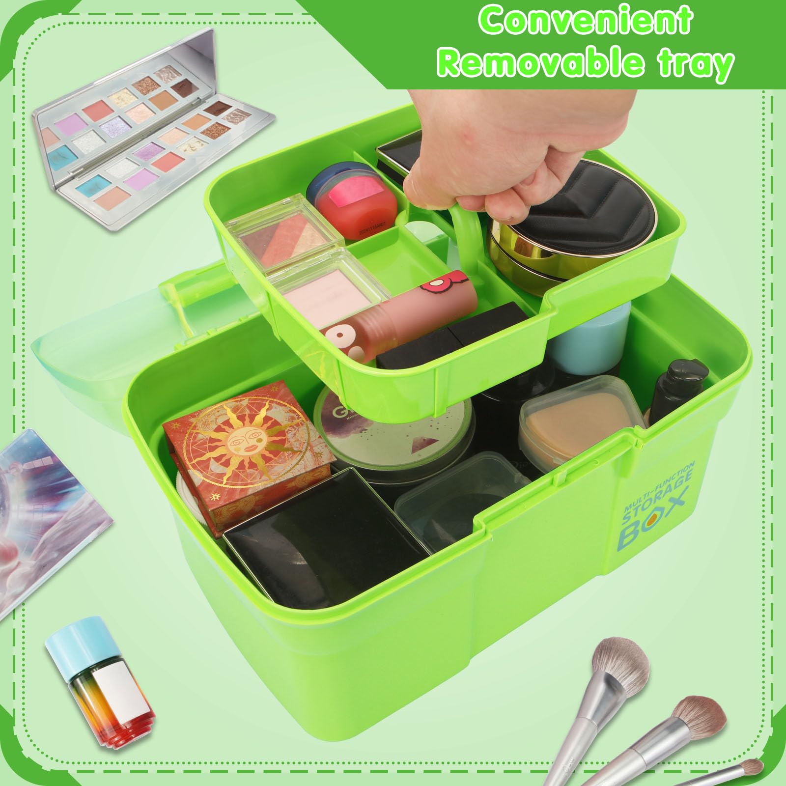 Creahaus Scatola portaoggetti multiuso da 17 QT con vassoio rimovibile, scatola in plastica con scomparti, organizer portatile per cucito, perline, medicine, strumenti (bianco