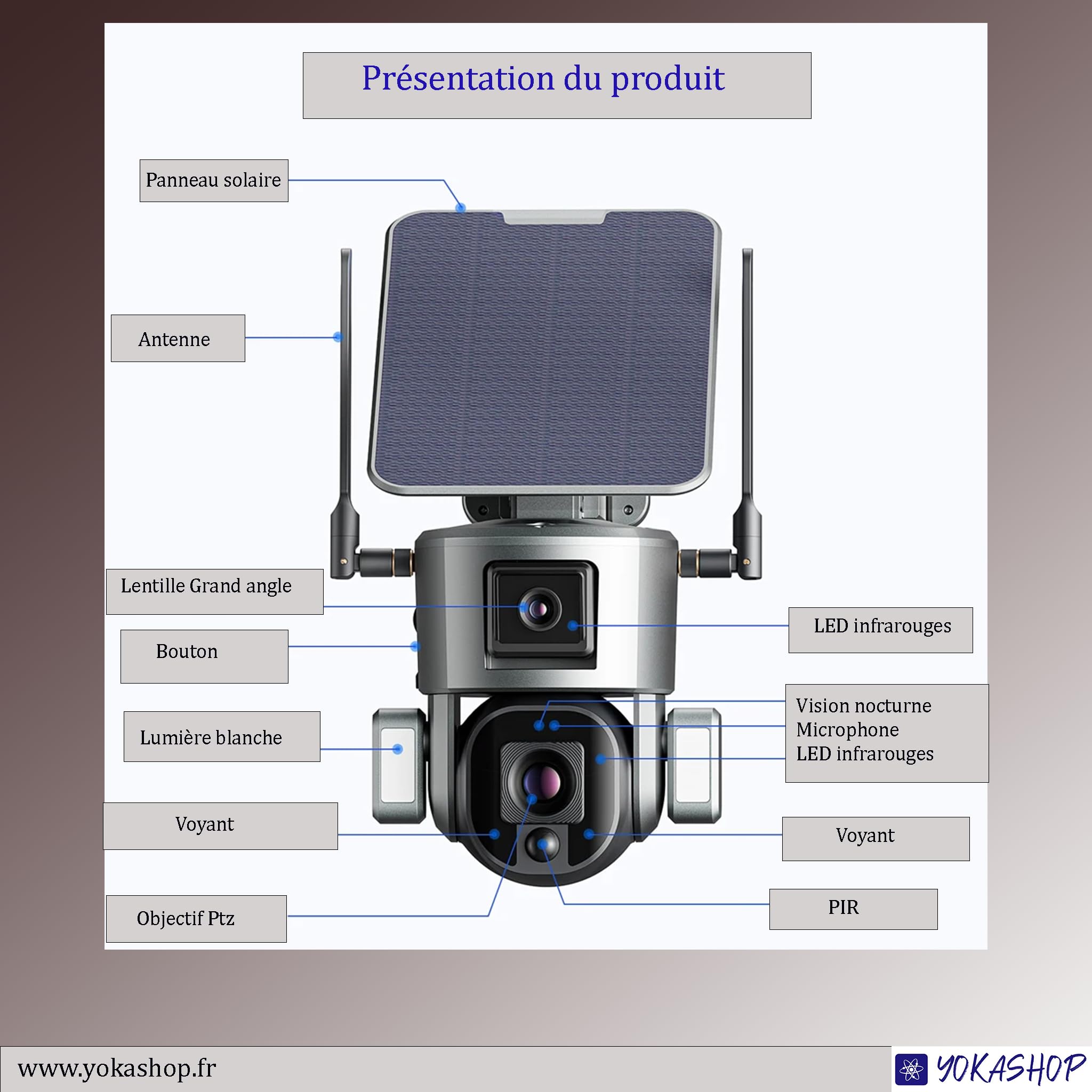 Telecamera di sorveglianza solare senza fili PTZ esterna, WiFi 360°, 4K/8MP, doppia lente zoom ottica 10X, rilevamento umano, audio bidirezionale, visione notturna, impermeabile IP66, 5 watt 20000mAh