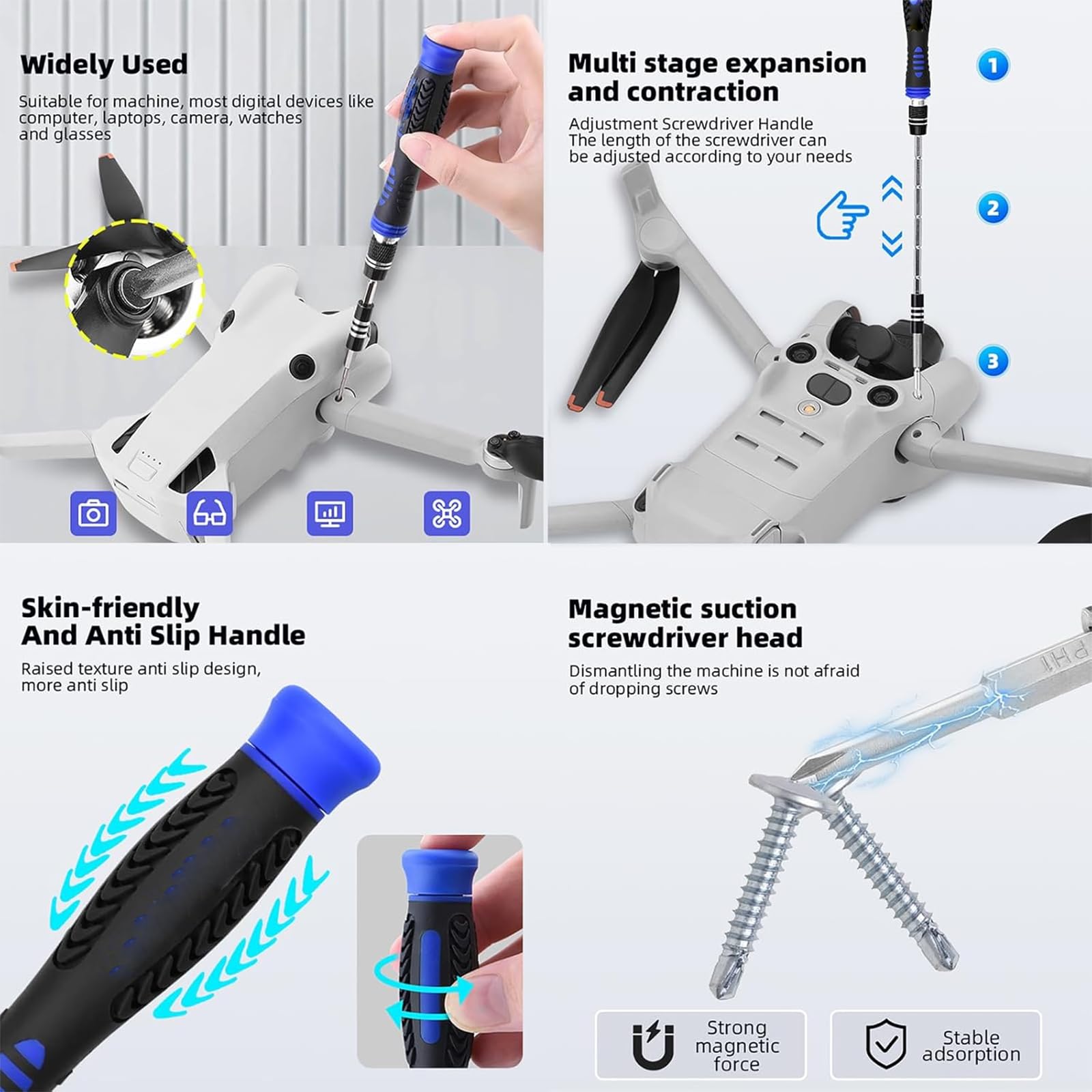 TsoLay Kit di Attrezzi per La Riparazione di Droni, Set di Cacciaviti di Precisione, Punte Magnetiche di Precisione/cacciavite Telescopico/Coperchio Posteriore Girevole, Acciaio Legato per Droni