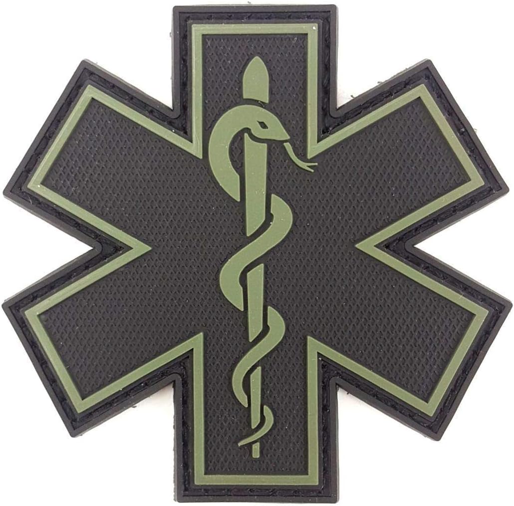 PVC Morale Patch - EMS - Medical Responder 3" Star of Life - Blk & ODG - Single Snake