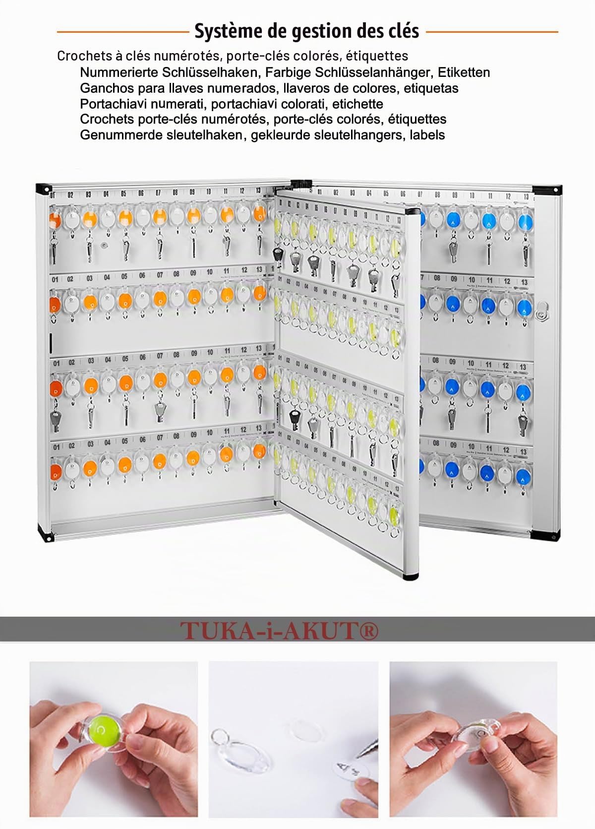 TUKA-i-AKUT Armoires à 212 Clés en Aluminium, Placards à Clés pour Montage Mural, avec Porte-Clés + Kit de Montage, Boîte à Clés de Stockage de Clés de Alliage d'Aluminium Armoires à Clés TKD8650-212