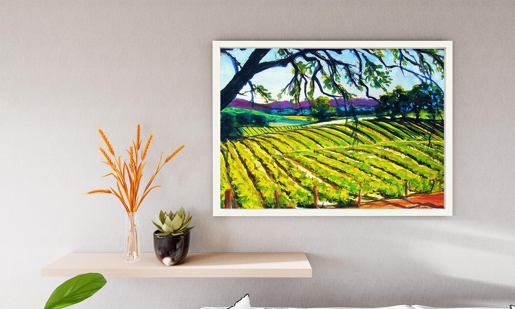 VERRE ART Printed Framed Canvas Painting for Home Decor Office Wall Studio Wall Living Room Decoration (14x10inch White Floater) - Peachy Canyon Vines