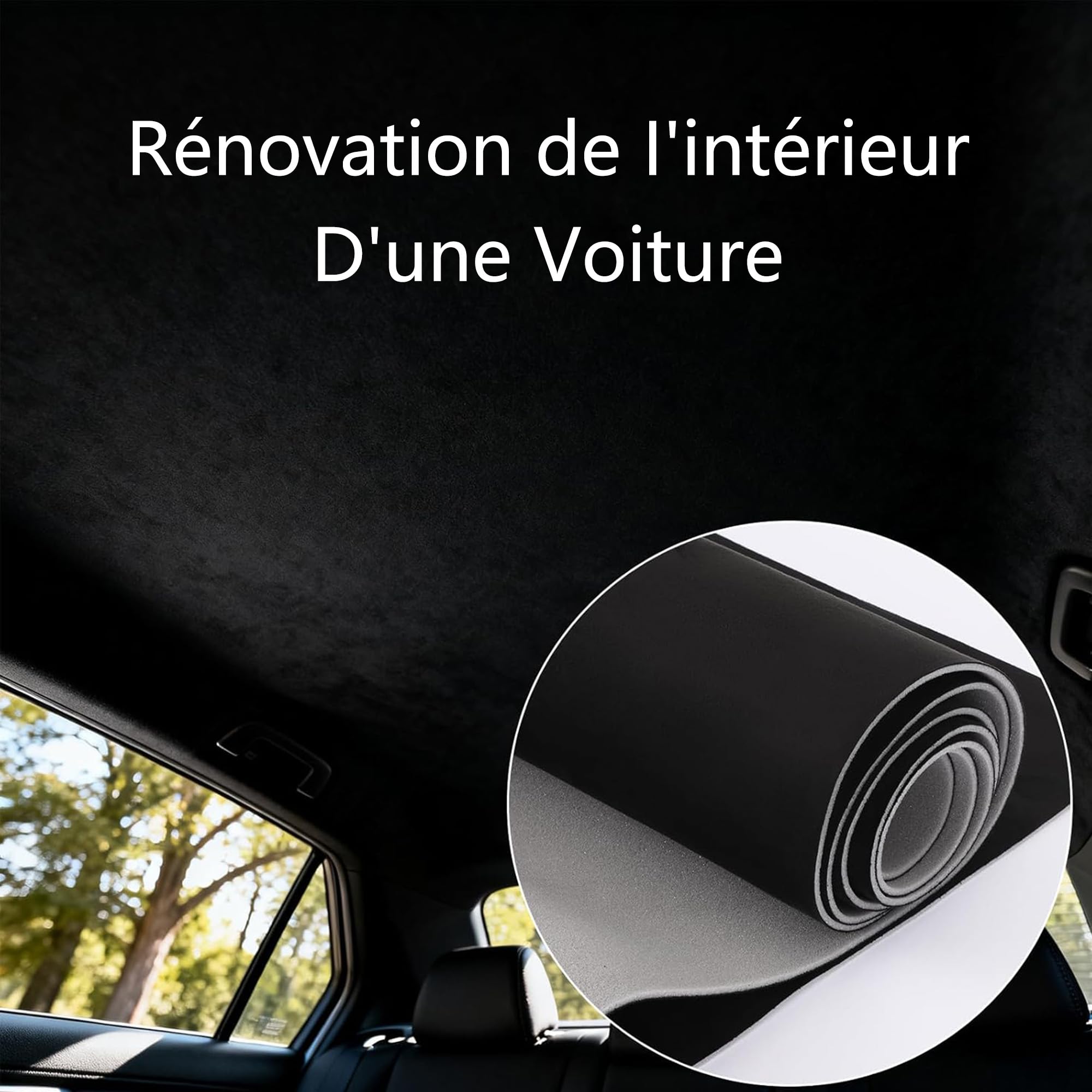 uyoyous Tissu Ciel de Toit Voiture, Rrevêtement Intérieur avec Doublure | en Mousse de 4 mm, Tissu en Daim Noir 150 x 250 cm Tapisser Toit et Porte de Réparation pour Voiture Caravane Bateau