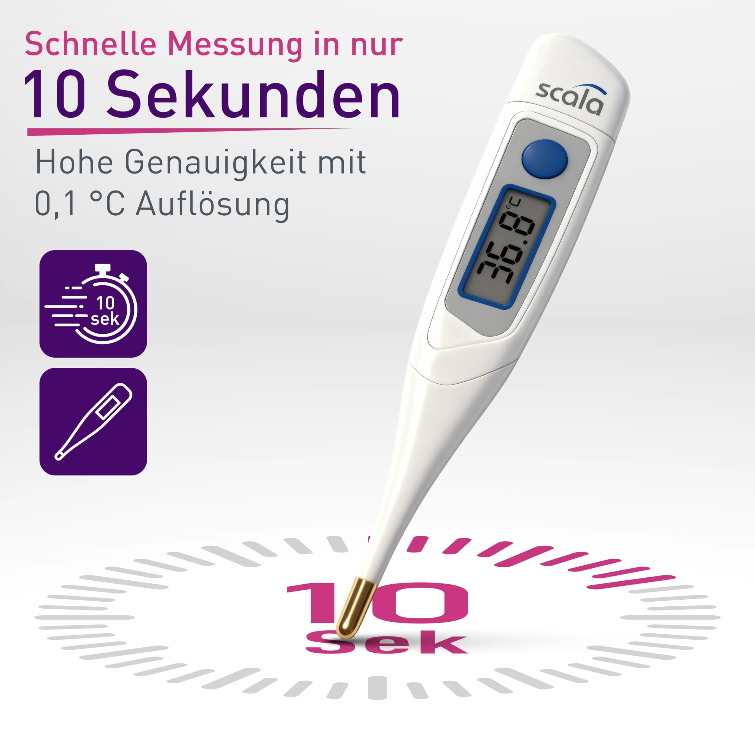 scala cyfrowy termometr kliniczny SC 42 flex Speed ​​10 s. Złota końcówka, biała