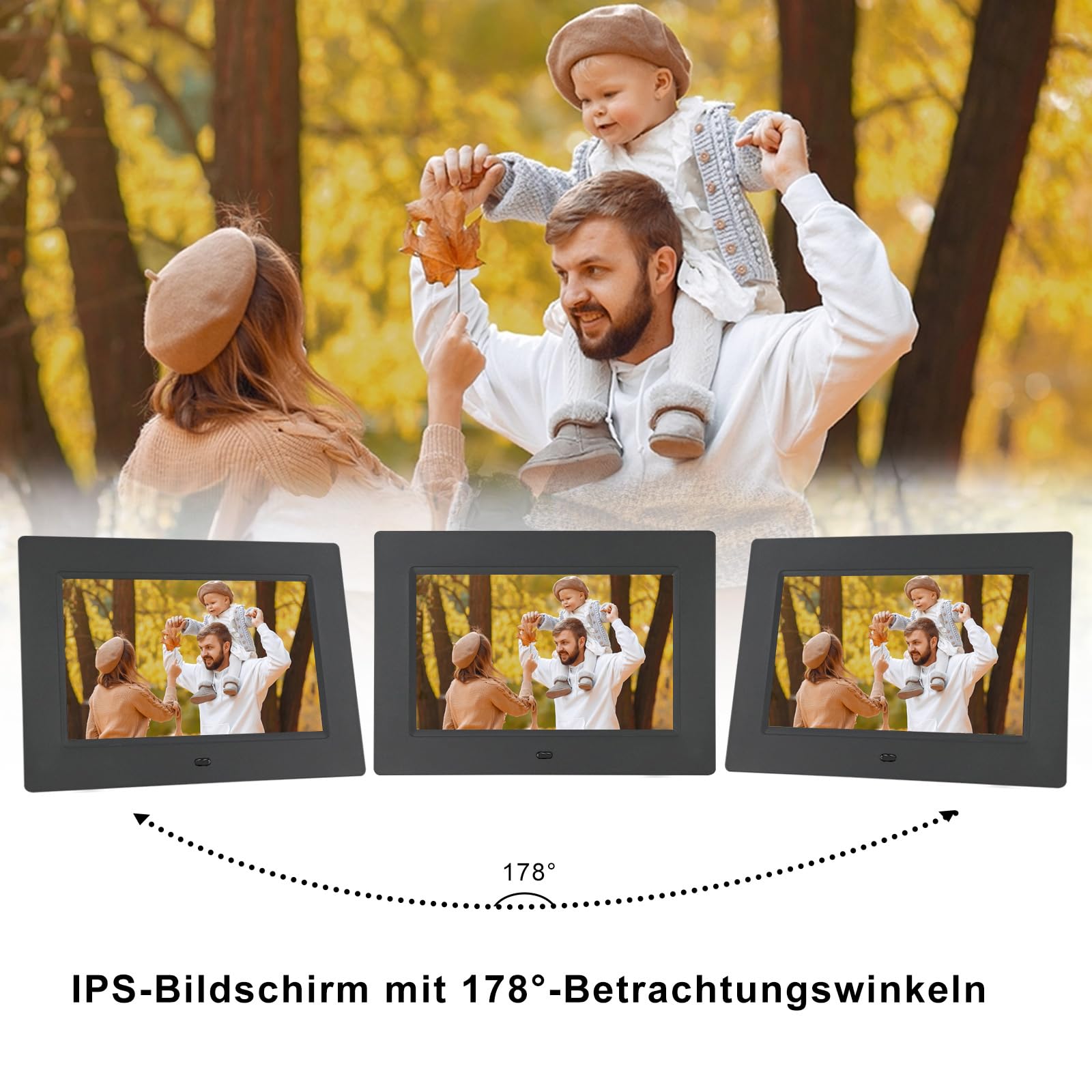 TSITSC Cadre photo électronique de 7 pouces, écran IPS 1024 x 600, calendrier, fonction horloge, musique, photo/lecteur vidéo avec télécommande, prend en charge les cartes USB/SD