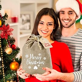 Homum 6 PCS 12x16 Inch Burlap Gift Bags with Drawstring and Gift Tags, Burlap Sack, Jute Bags for Christmas, DIY Craft