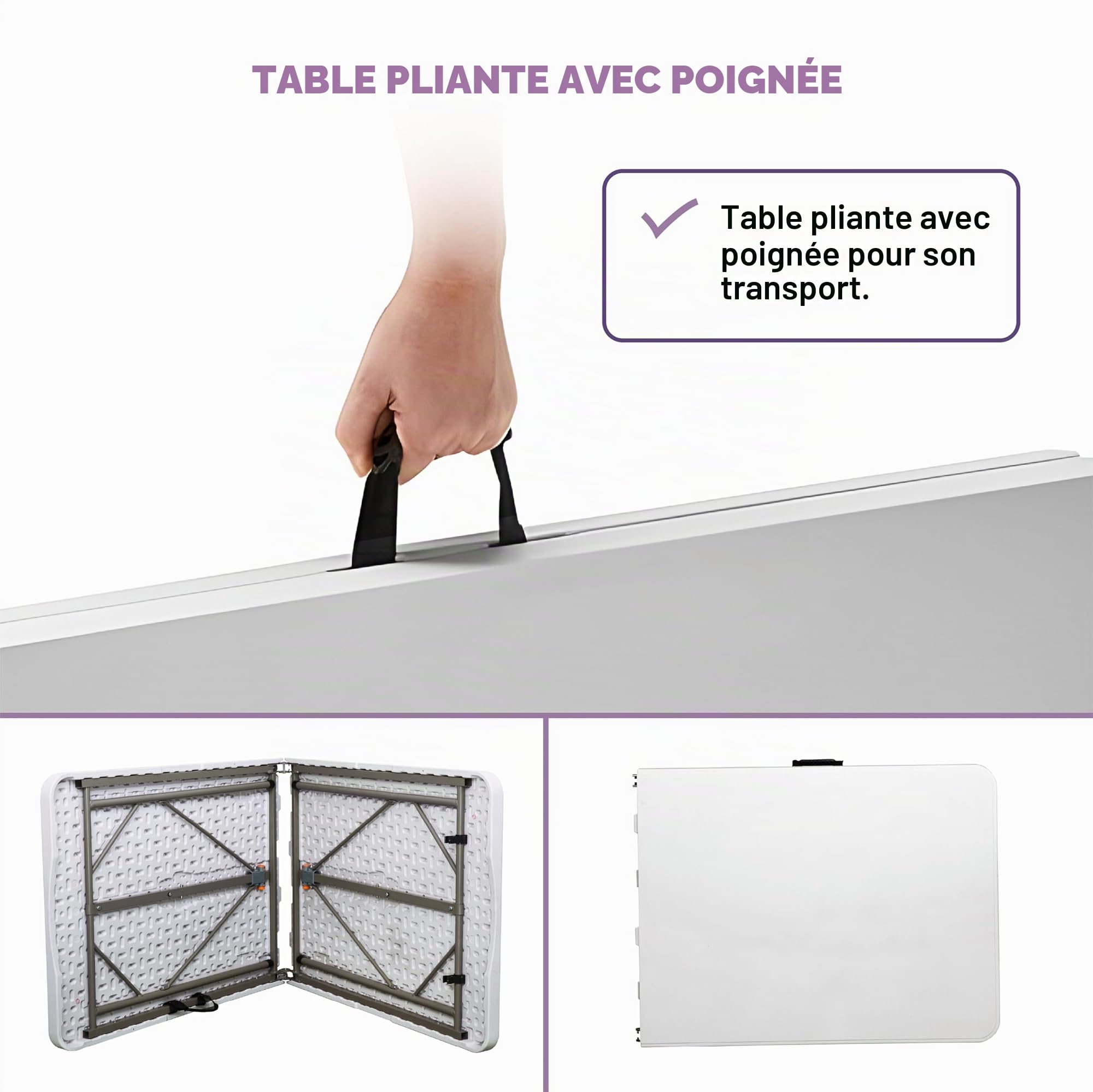 KG KITGARDEN Table Pliante Portable à Ouverture Automatique, 180 x 70 x 74 cm, Blanc