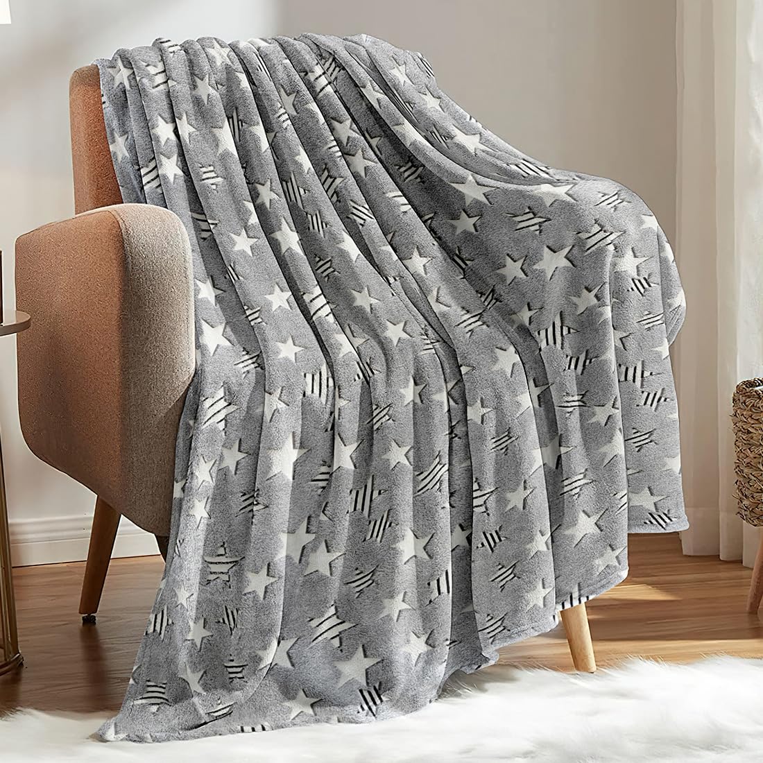chifave Glow in The Dark Blanket for Kids Glowing Stars Throw Interesting Gifts for Boys Girls Teens Adults Soft Cozy Blankets for Couch Sofa Bed (Star 1,60 x 80 Inch)