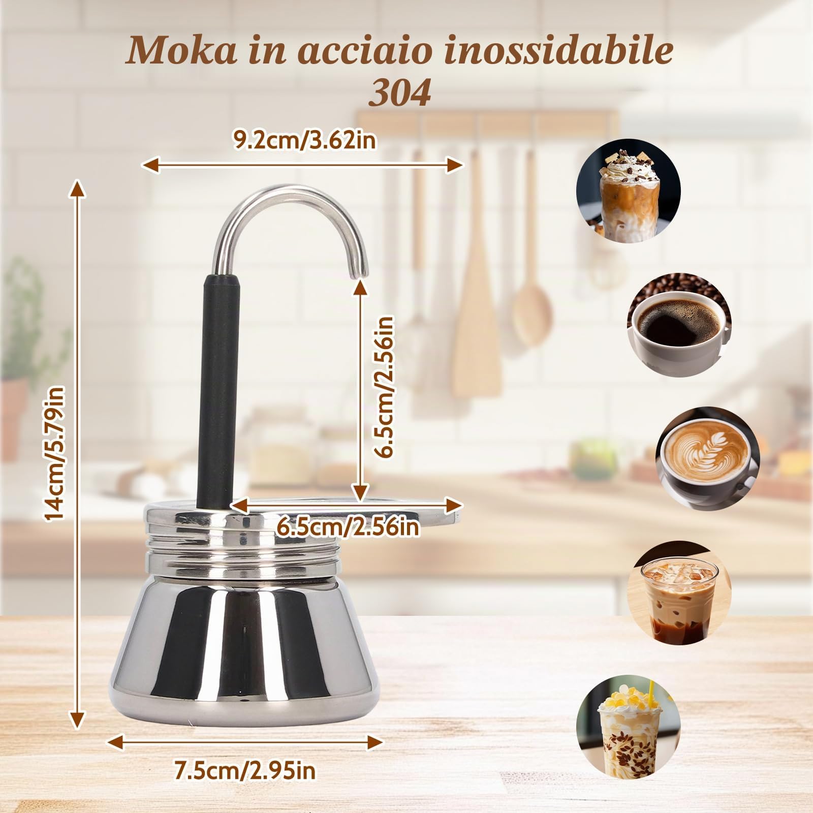 Buachois Moka con Beccuccio Singolo,Caffettiera Mocha,Piano Cottura per Espresso in Acciaio Inossidabile,Piano Cottura con Beccuccio in Stile Italiano con Tubo Singolo per Bar Cucina Domestica