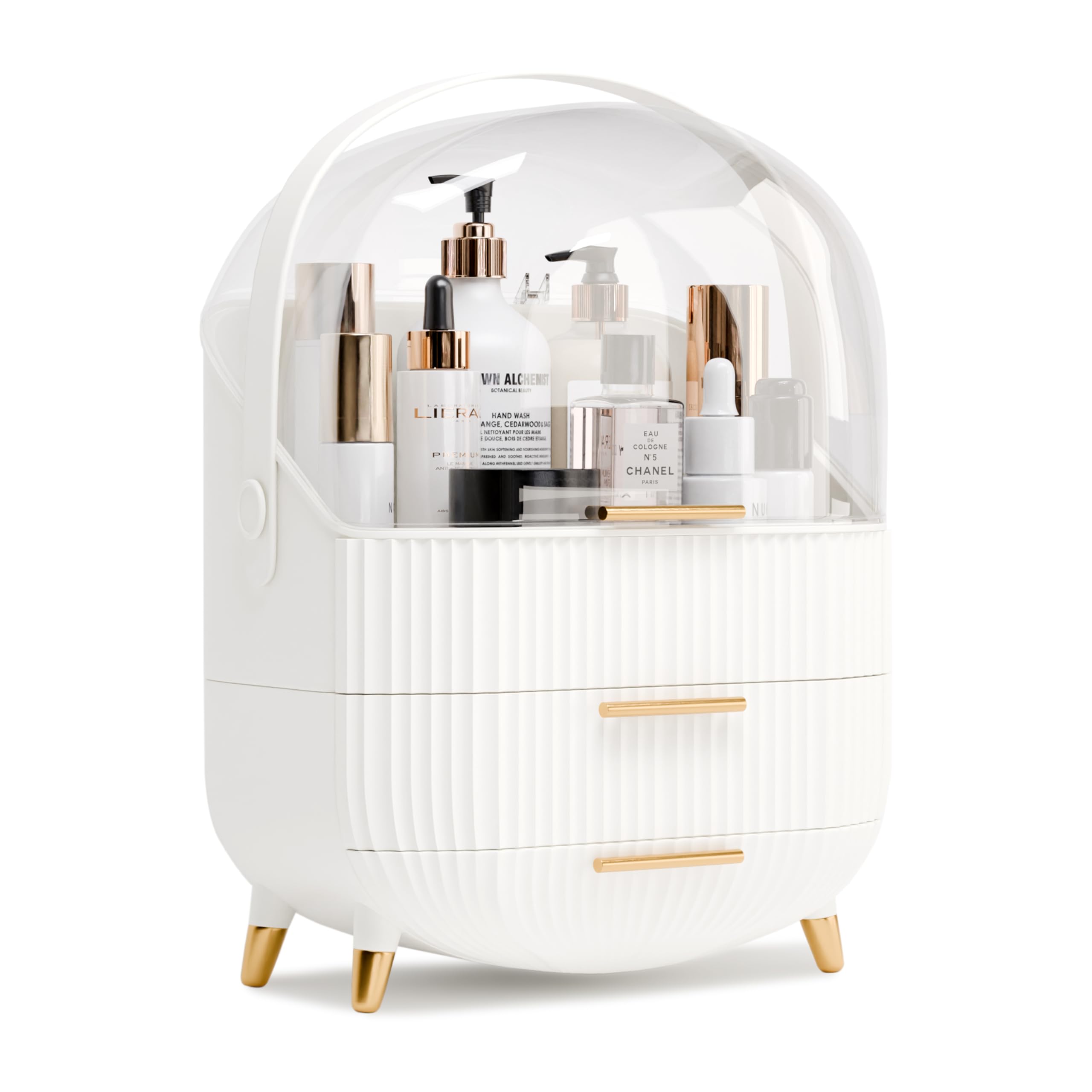 lurcns Makeup Organizers and Storage, Make up Organizer for Vanity Cosmetics Skincare Organizers With Lid and Drawers Display Cases for Countertop?White?