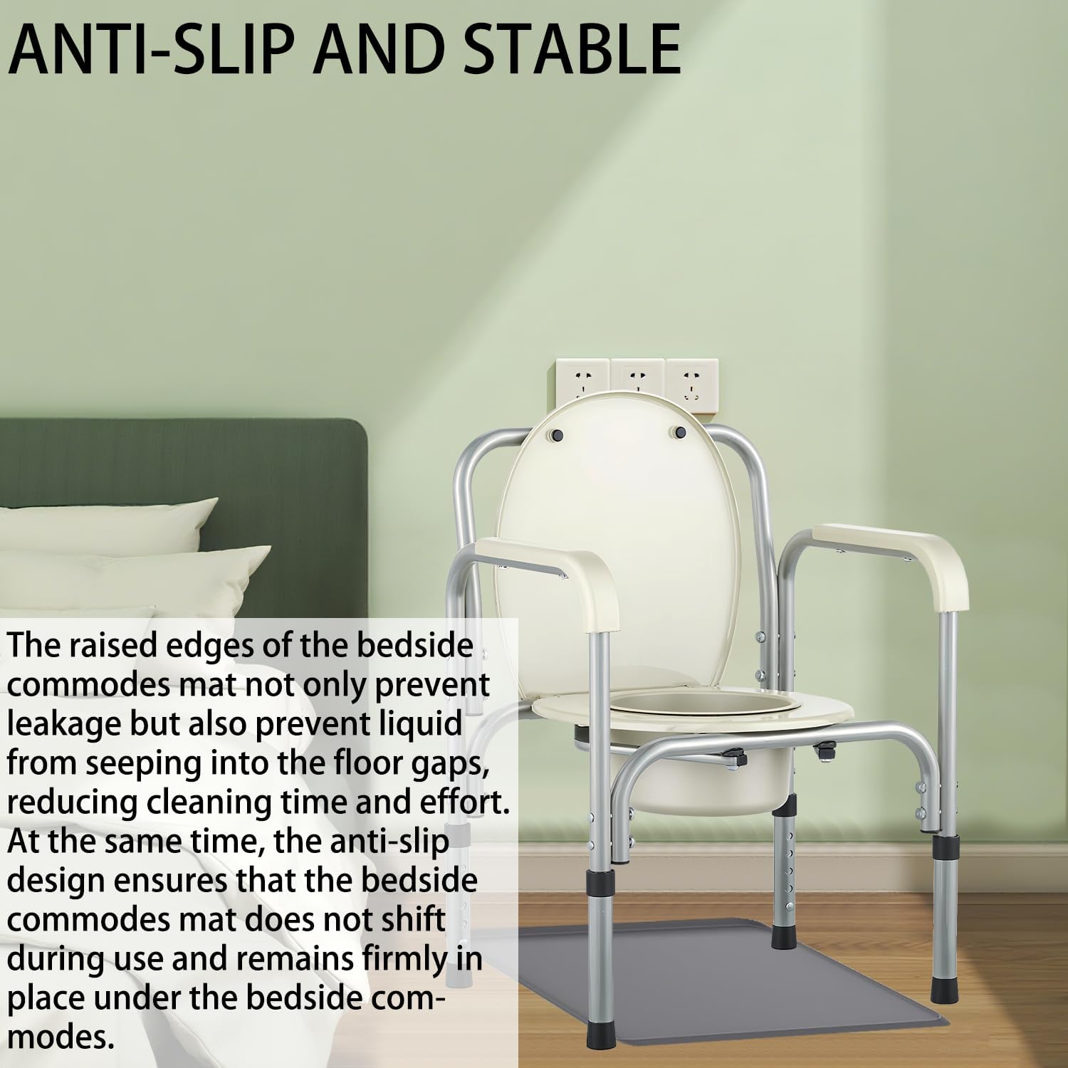 23.6" x 19.7" Bedside Commodes Mat, Bedside Toilet Floor Mat with Raised Edge for Floor Protector, Silicone Non-Slip Protective Mat for Under Commode Chair, Recyclable and Waterproof