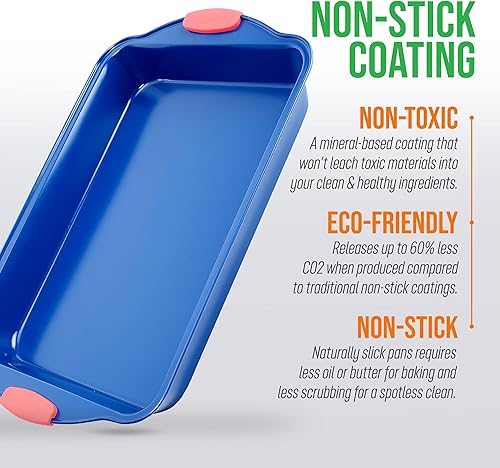 Miniatura 6 de NutriChef Molde antiadherente para hornear de 11 pulgadas, sartén de acero al carbono gris de lujo con asas de silicona rojas, para cocinar y