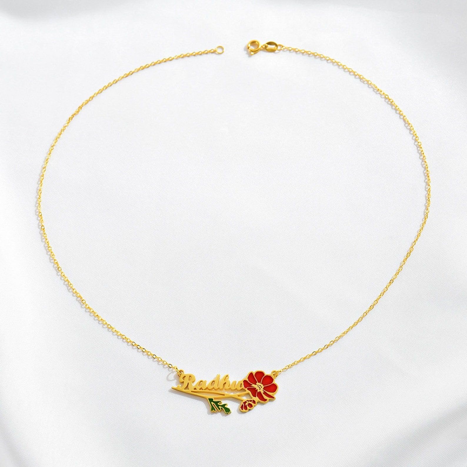 Fiore di nascita Nome Collana argento sterling 925 Floreale Nome Collana Orizzontale fiore variopinto Gioielli personalizzati Compleanno fatto a mano Anniversario