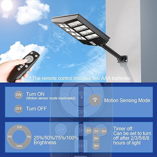 Miniatura 7 de Luces solares de calle de 100000LM para exteriores, luces solares para exteriores, impermeables IP66 para iluminación al aire libre, entrada,