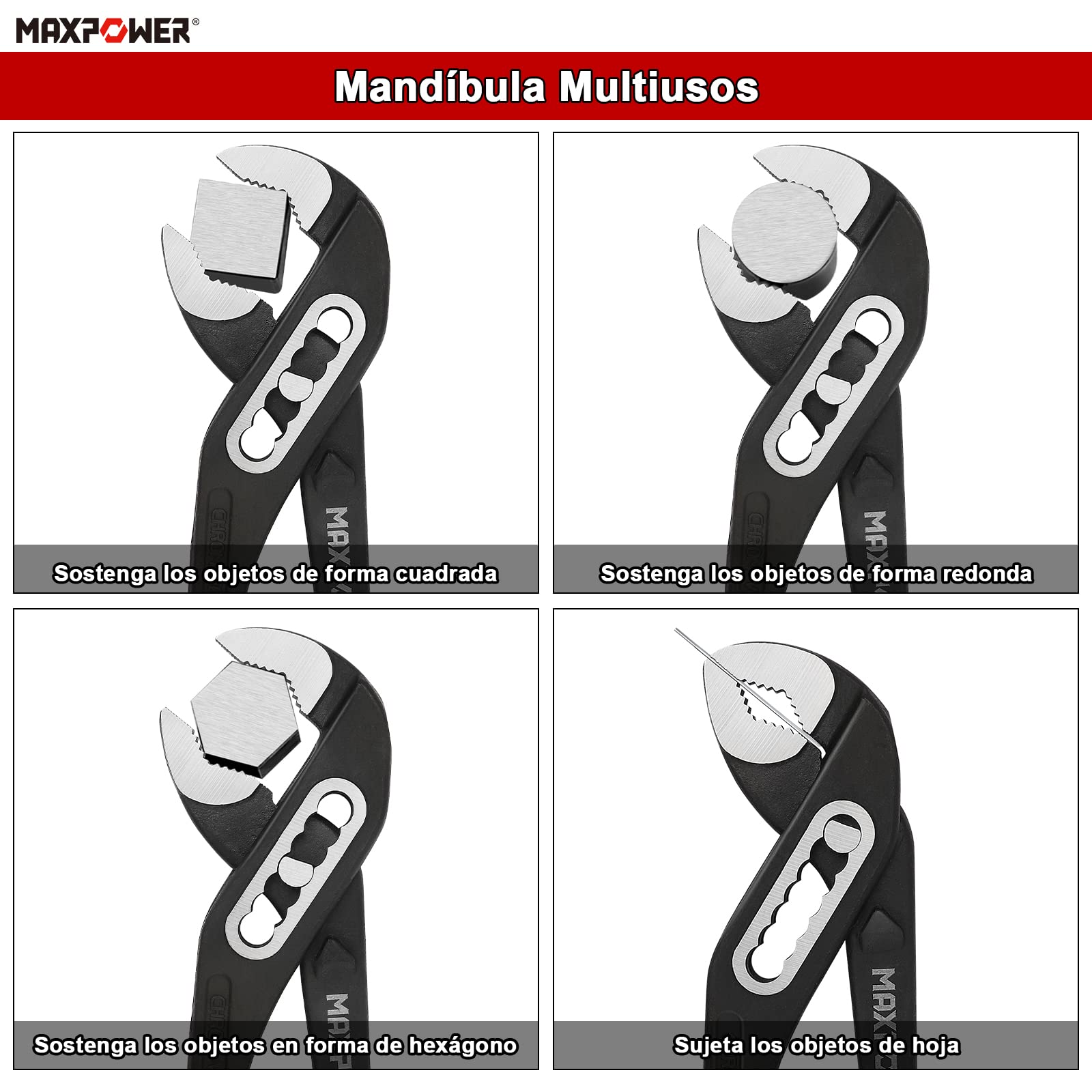 MAXPOWER 250mm Alicates Extensibles, Lengüeta y Ranura con Botón de Ajuste Rápido/Alicate de Pico Loro Ajustable/Tenaza Para Bomba de Agua Industriales de Apertura Múltiple
