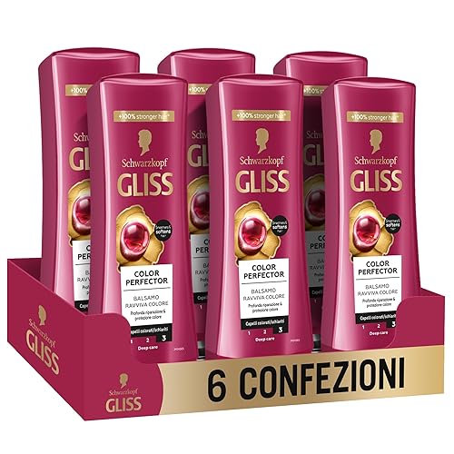 Schwarzkopf Gliss Color Perfector Balsamo Ravviva Colore, 6 confezioni da 200ml, Balsamo per capelli con Complesso Ialuronico ed Estratto di Mirtillo Rosso, Prodotti per capelli colorati e schiariti