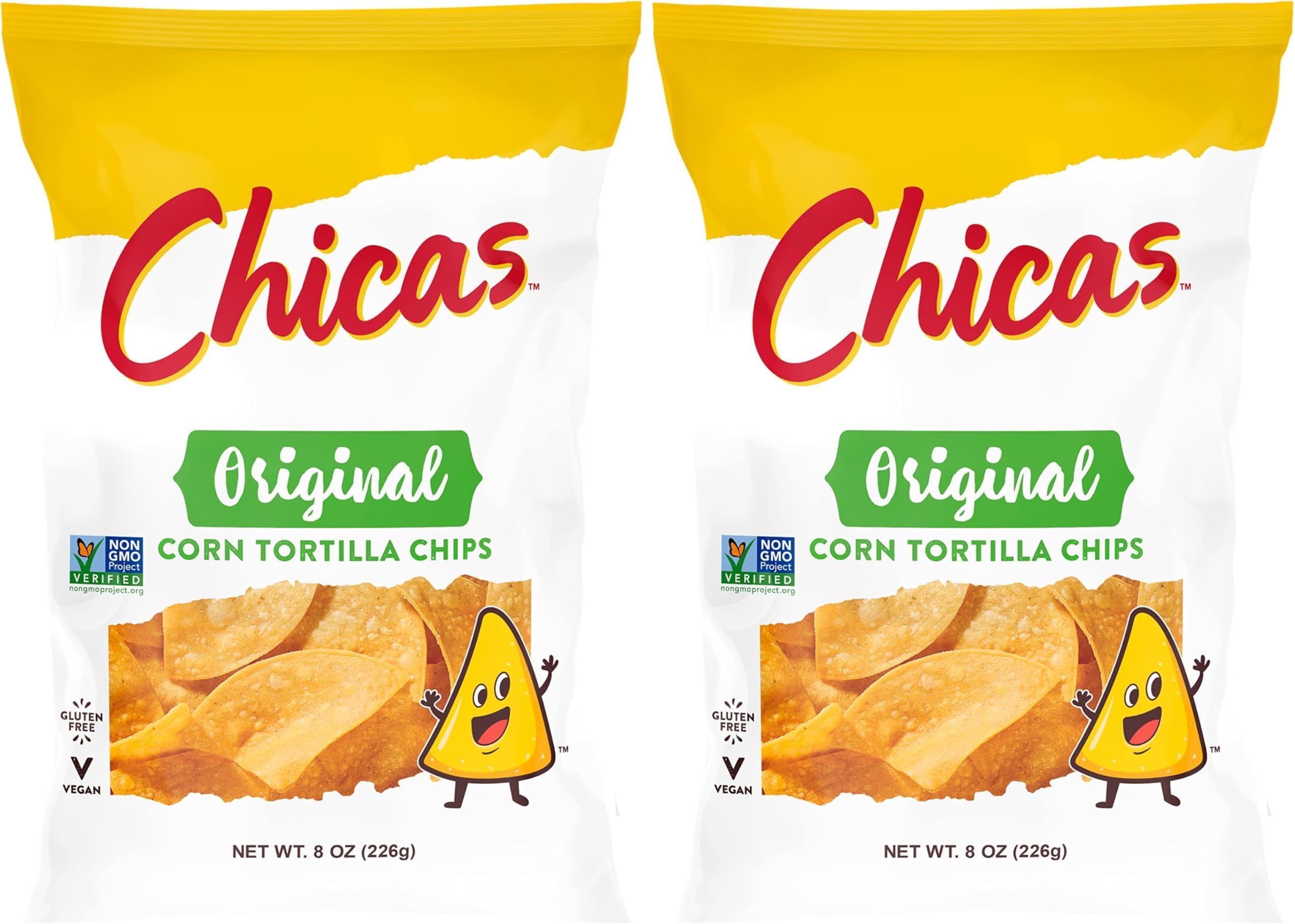 Chicas Original Corn Tortilla Chips, Seasoned with Sea Salt & Hint of Bright Citrus, No Cholesterol or Trans Fat, Gluten Free & Vegan, 8-Ounce Bag (Pack of 2)