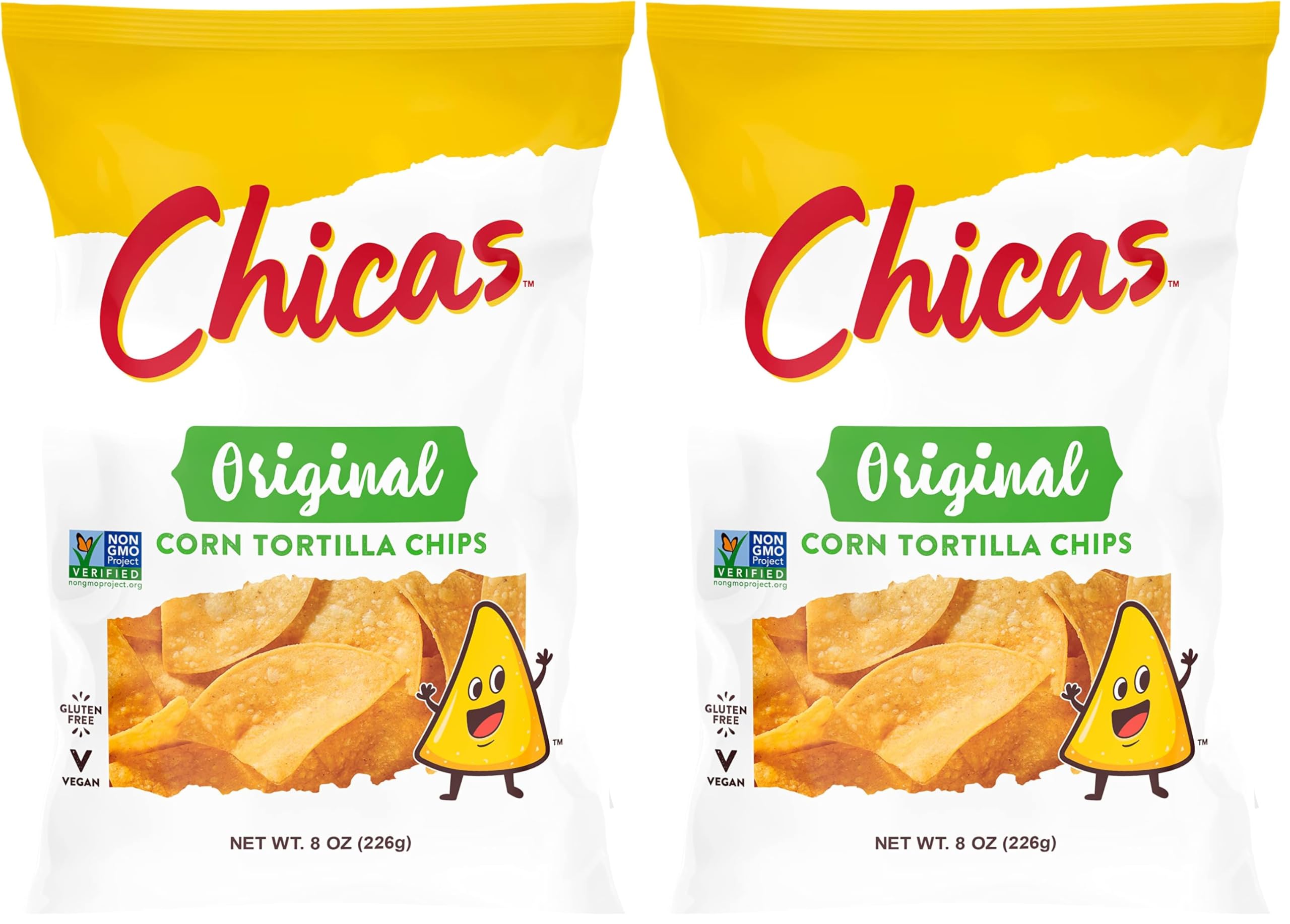 Chicas Original Corn Tortilla Chips, Seasoned with Sea Salt & Hint of Bright Citrus, No Cholesterol or Trans Fat, Gluten Free & Vegan, 8-Ounce Bag (Pack of 2)