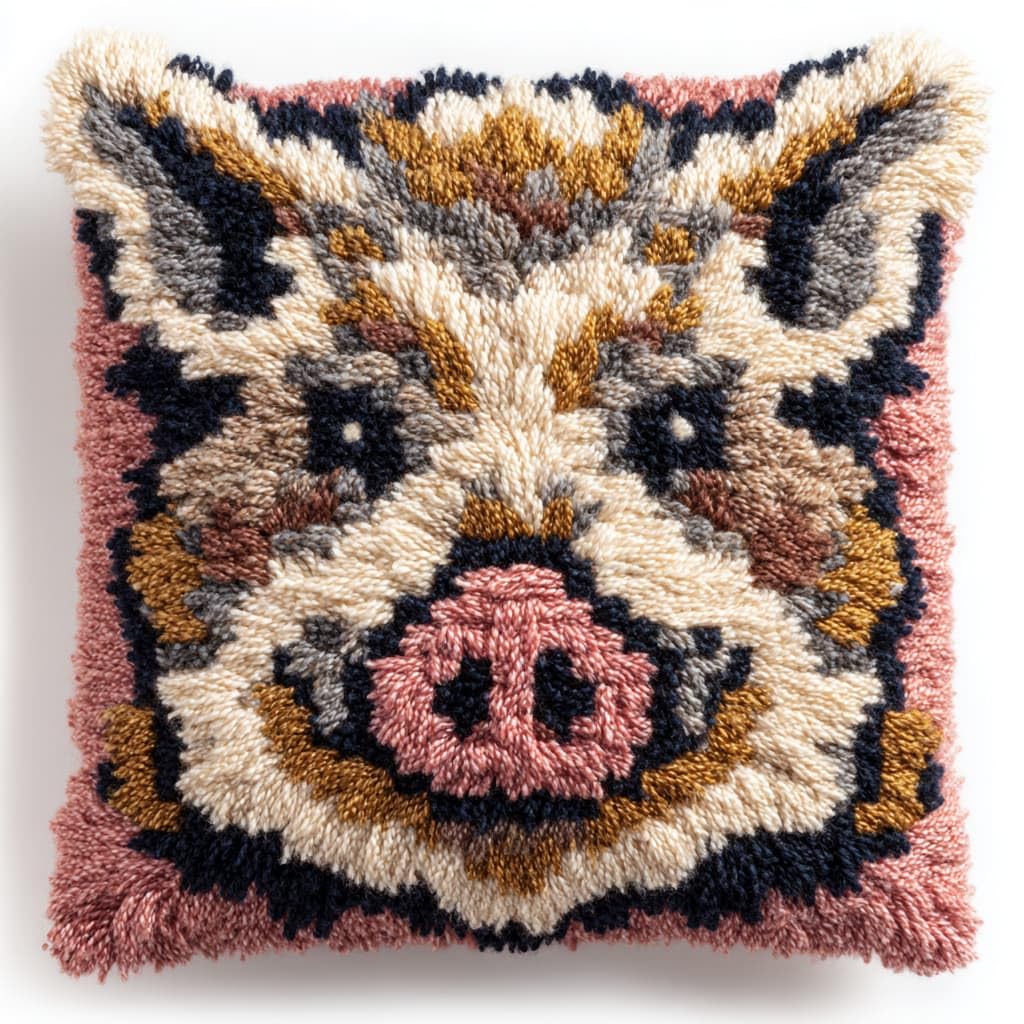WallustrioaW Latch Hook Cushion Pillow Cover kit for Adults,Wild Boar