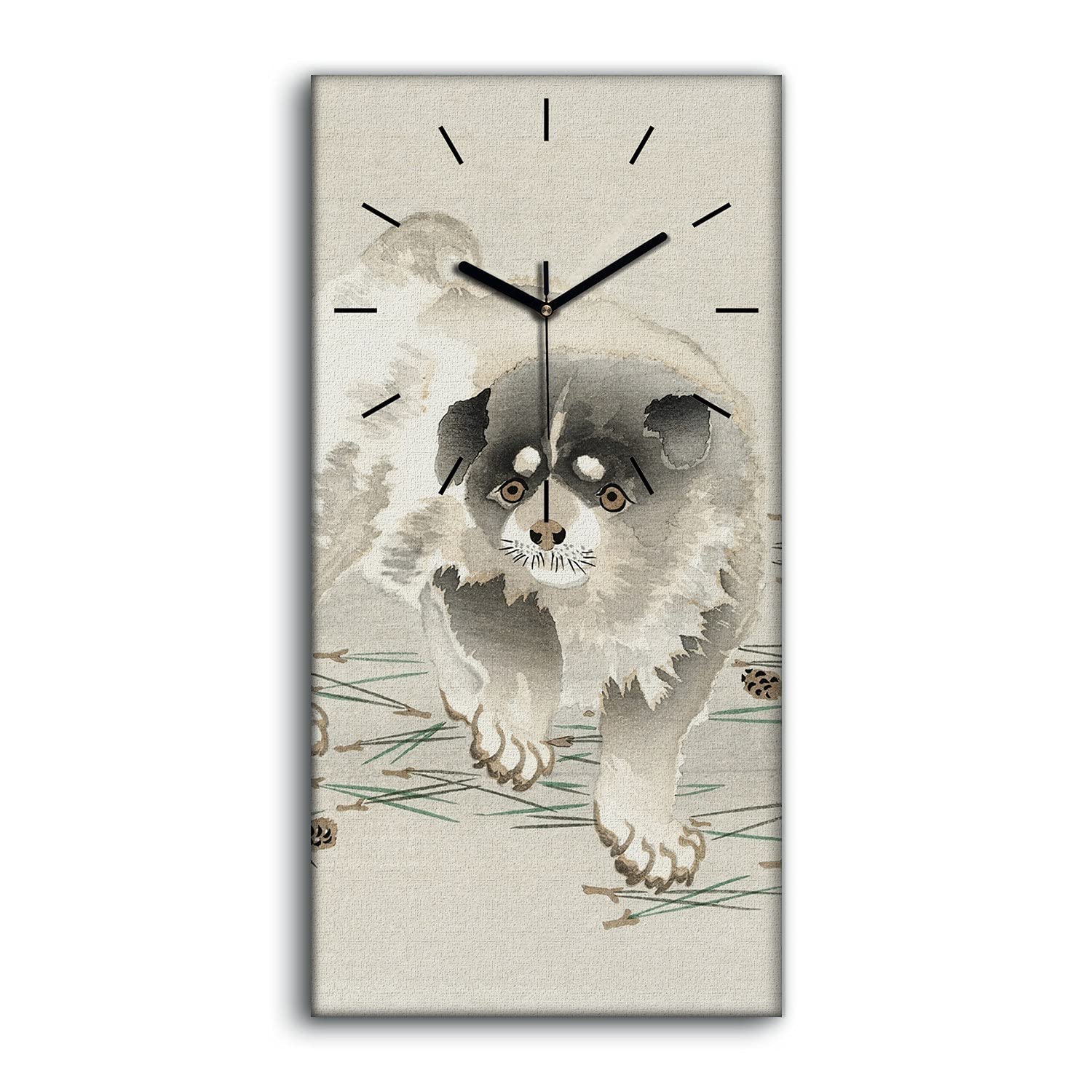 Horloge sur toile 30x60cm chien asiatique silencieuse salon