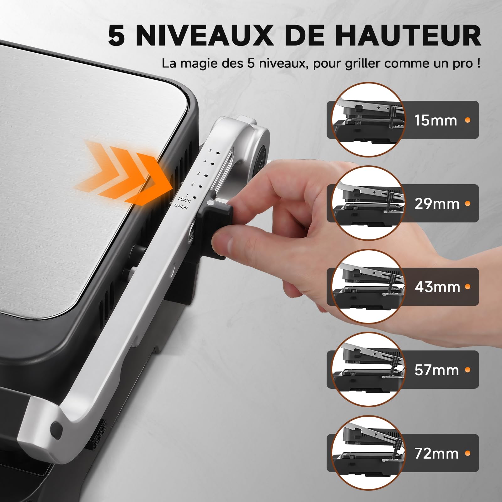 AMZCHEF Grill Contact XL 6-en-1 avec Sonde de Température, 280°C GrillBoost, 6 Programmes, Double Zone, Ouverture 180°, Plaques Antiadhésives pour Steak, Panini, Gaufres & Sandwich