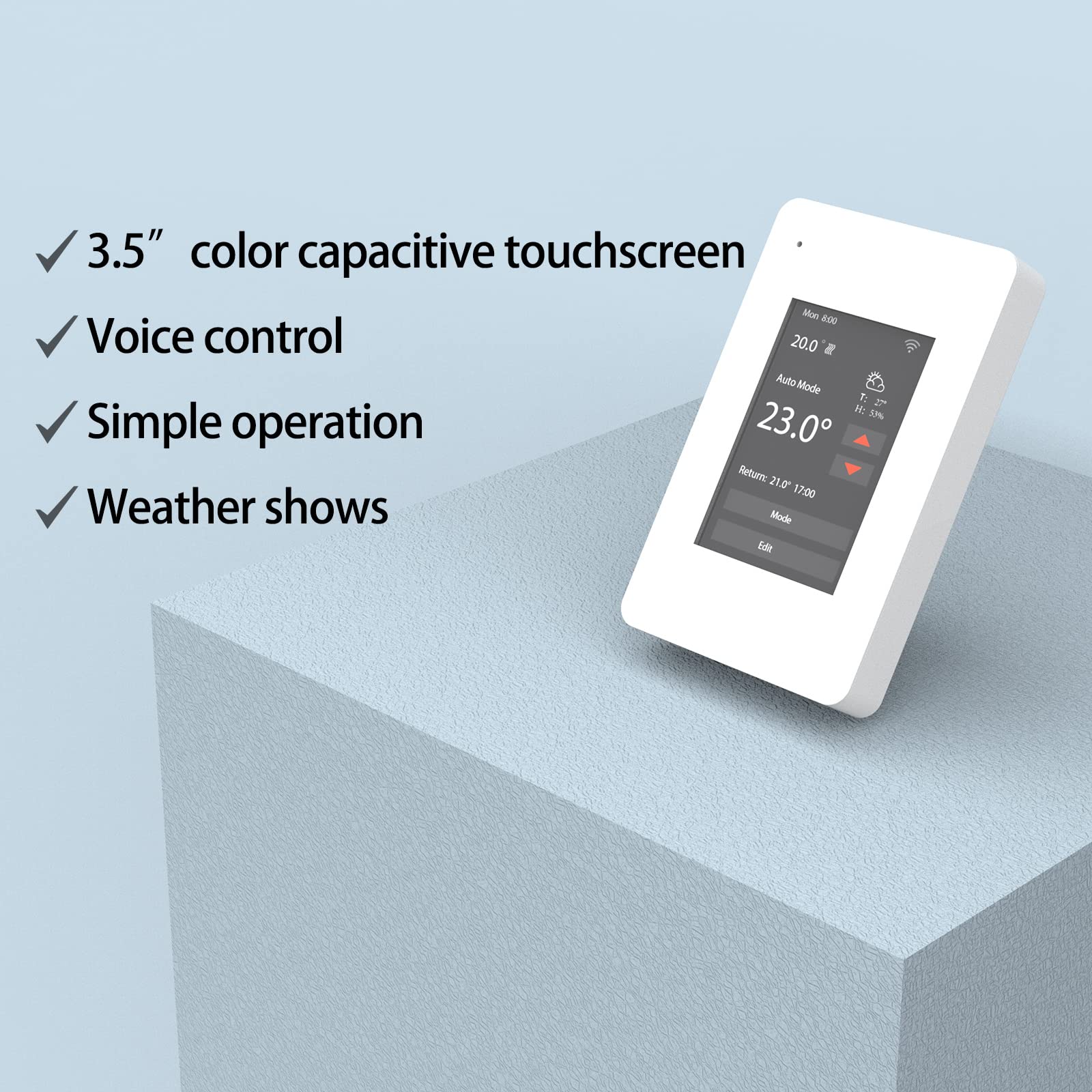 HEATIT ET-7A Touchscreen Programmable Thermostat with Voice Control for  Electric Radiant Floor Heating, Dual Voltage u0026 Dual Sensing, Interactive  Color Touch Screen Interface with 10ft Floor - Amazon.com