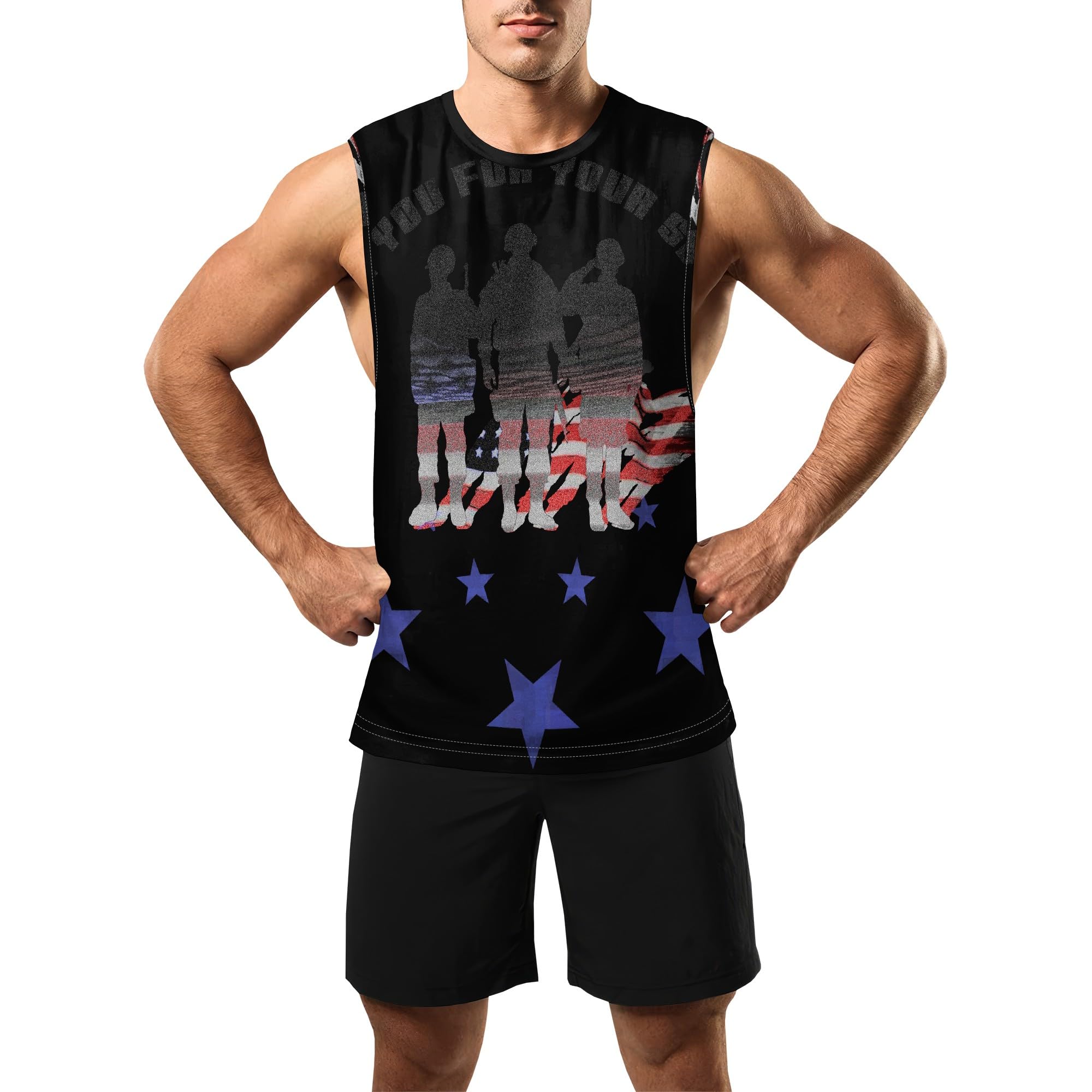 Zhyaj Summer Tanks Top for Men Flag Graphic Print Sleeveless Shirts Casual Working Out Vest T-Shirts Loose-Fit Men's Tank