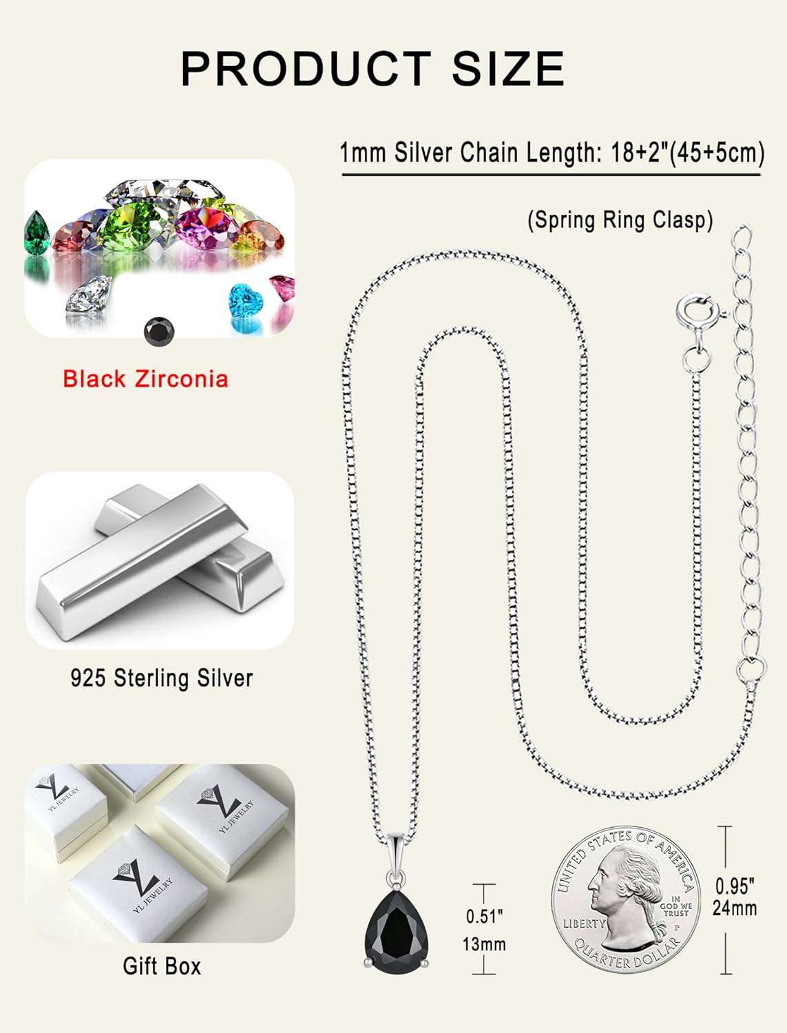 YL Teardrop Necklace 925 Sterling Silver Solitaire Pendant 9x12 MM Pear Cut Birthstone Jewelry for Women - Image 7