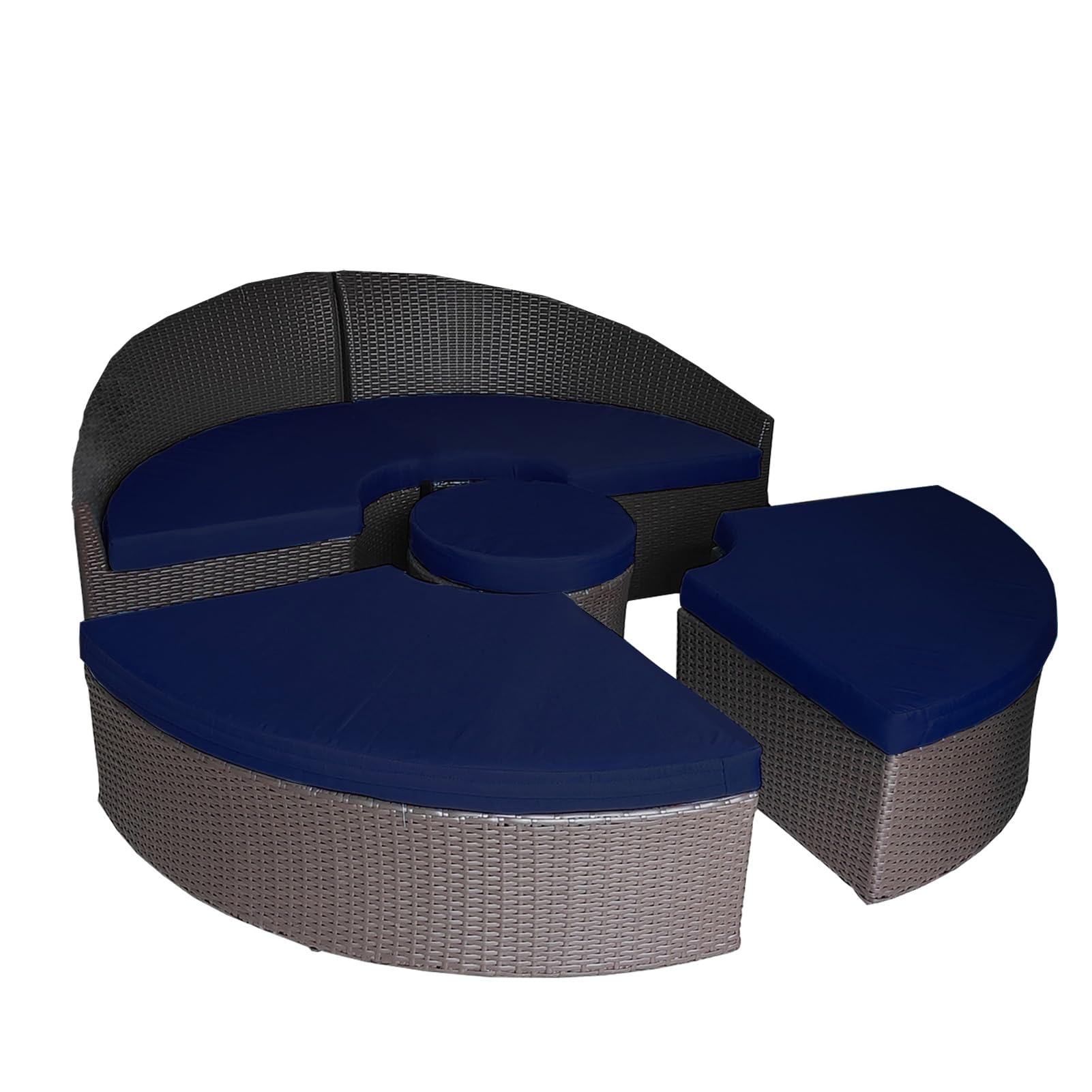 WQZWDFC 75" 4-PCS Round Sectional Daybed Cushion Replacement Cover Model-B1, Outdoor Patio Rattan Sun Bed Water-Resistant Cushions Slipcover with